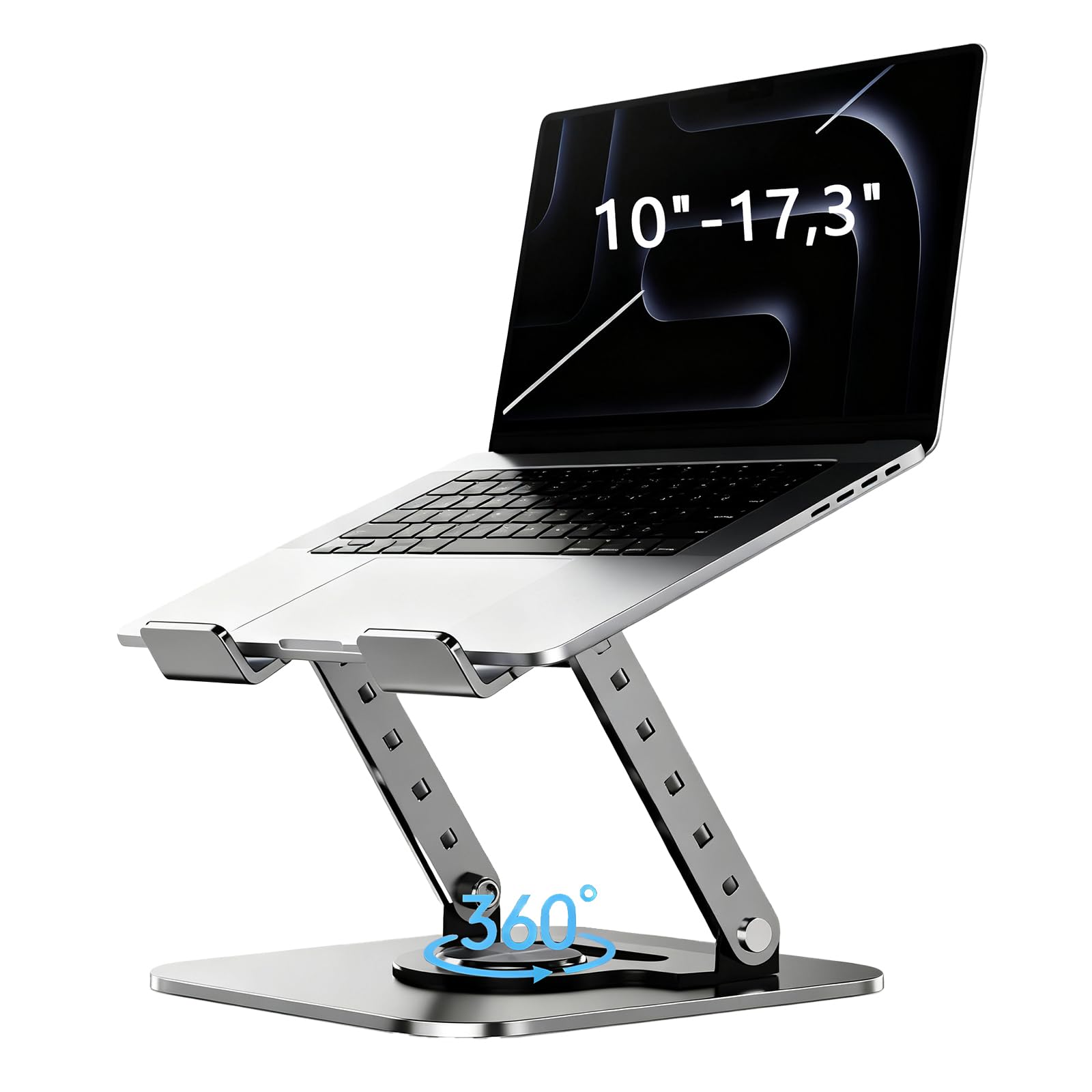 HIOCORE Laptop Ständer Höhenverstellbar, Faltbarer Laptop Stand aus Ergonomischer, Belüfteter Laptopständer mit 360° Drehbarer Basis, Kompatibel mit MacBook Air, Pro, Allen Laptops 10-17,3"