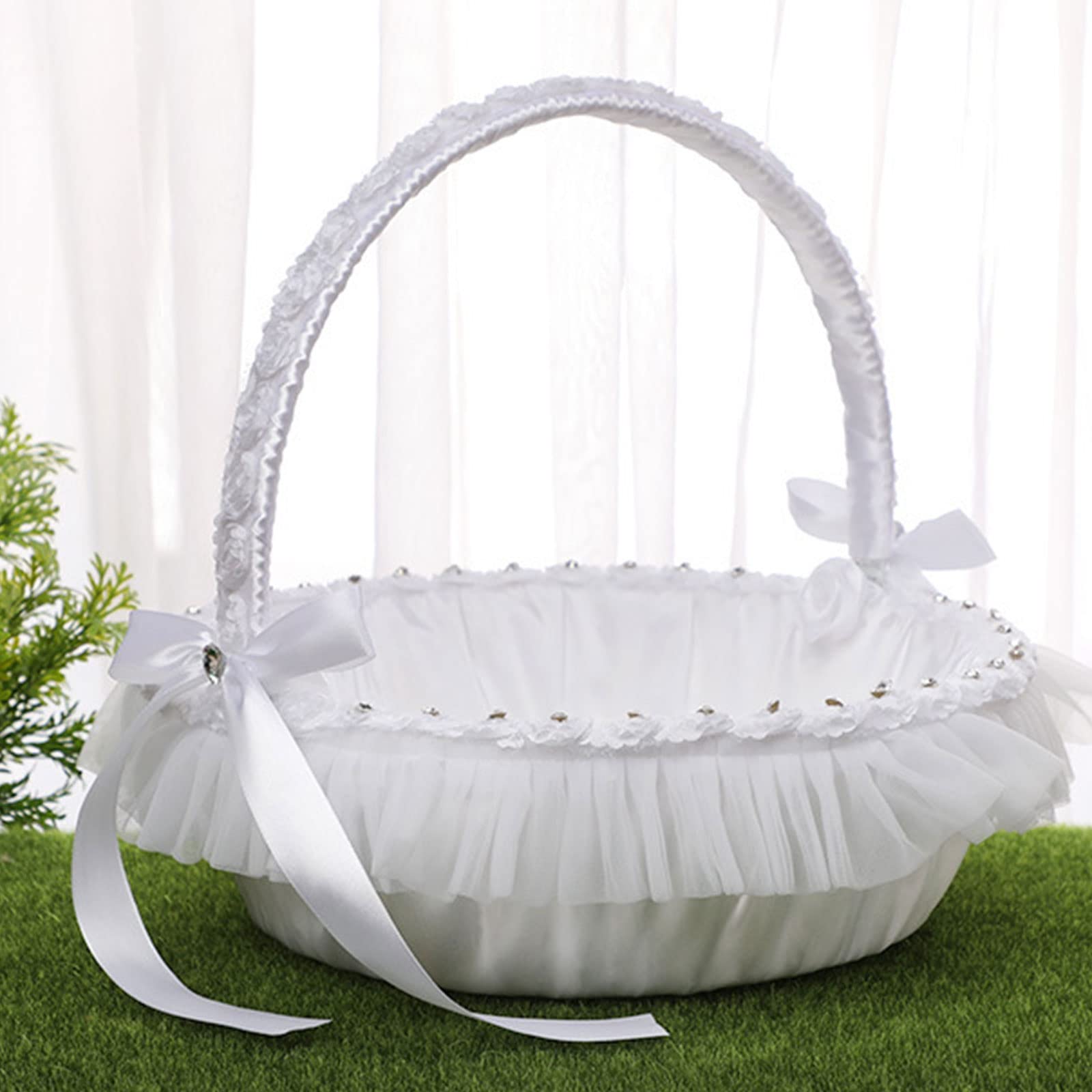 Blumenmädchenkörbe für Hochzeiten, große Hochzeit für Blumenmädchen, einfach, niedlich, königlich mit Spitze, weiß, Hochzeitszubehör und Dekorationen
