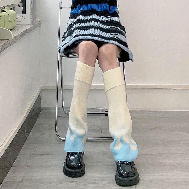 Image of WODECASA Girls Kawaii Leg Warmers Knitted Flared Leg Sleeves Goth Crochet Baggy Cuff Ankle Heap Socks