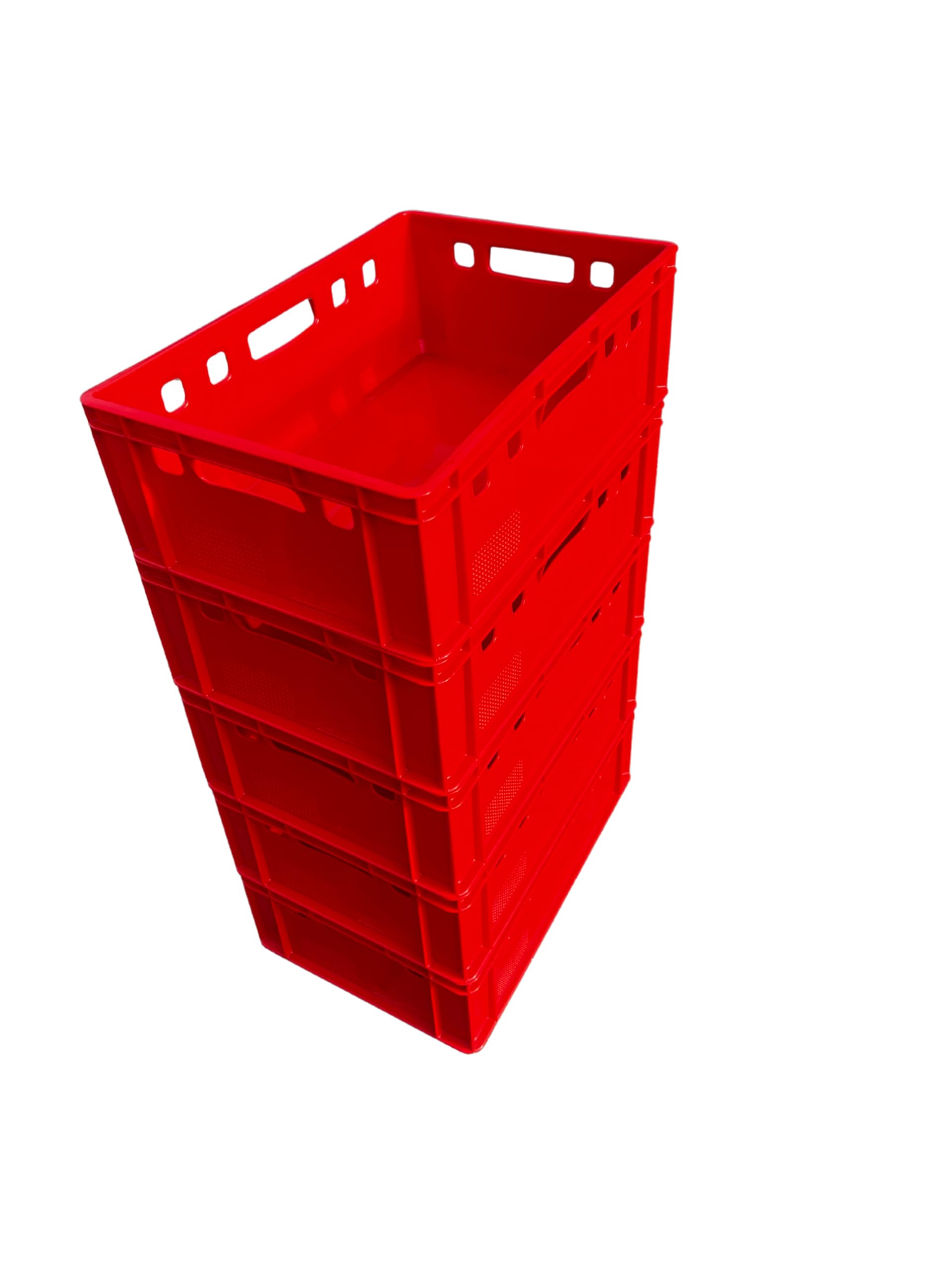 Fleischkiste E2 60x40x20 cm Eurobox 5er Set Rot lebensmittelecht robust | BURI, stapelbar, Kunststoff, Made in Germany, Lagerbox, Transportbehälter, belastbar, Normmaß, langlebig, vielseitig