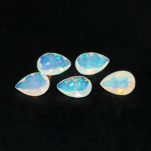 Miniatura 6 de (2 Stone Pack, Oval, 7x5) AURA GEMS Natural Ethiopian Opal Oval Cabochon, Opal Loose Gemstone For Jewelry Making, Fire Play Color Opal Oval Cabochon