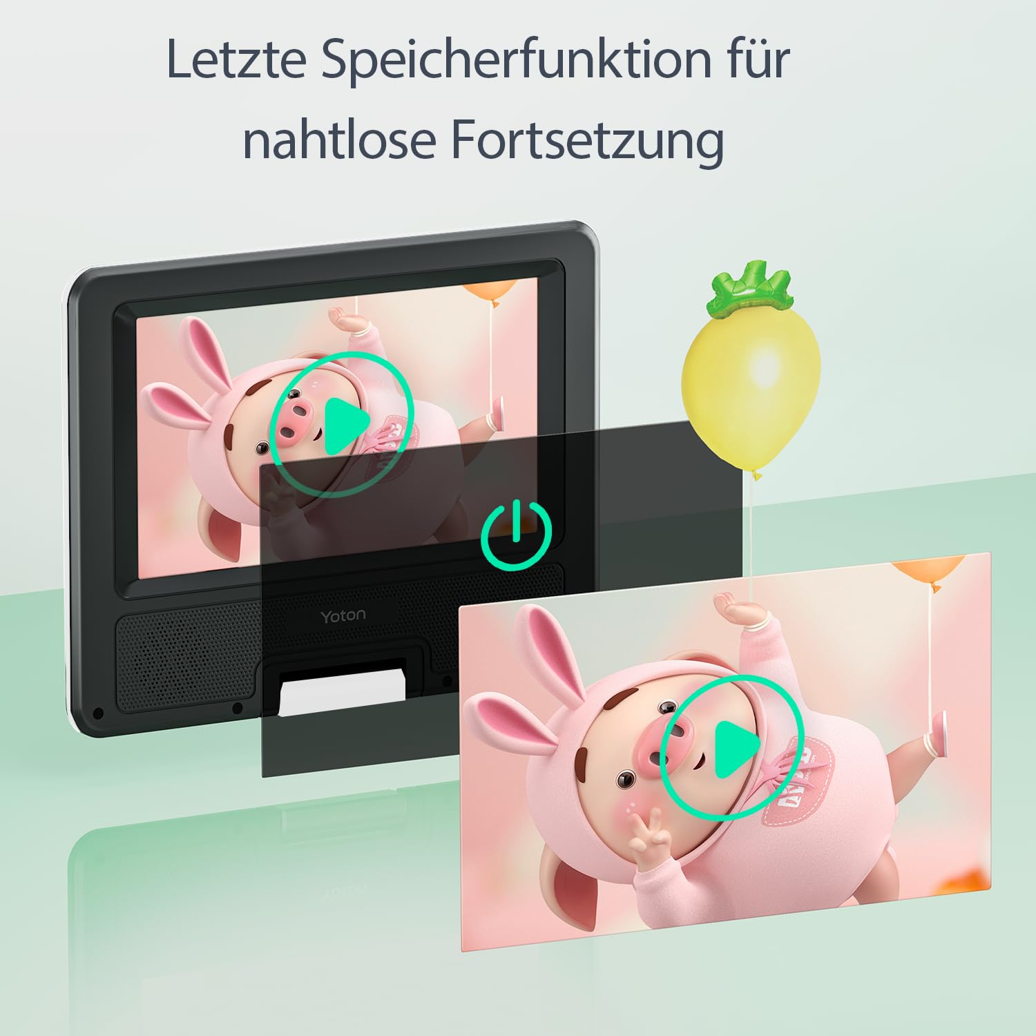 Yoton 9,5" Tragbarer DVD-Player für Kinder im Auto mit 7,5" HD-Schwenk Bildschirm, Stereo-Lautsprechern, 6 Stunden Akkulaufzeit, Sync-TV/USB/SD-Karten-Unterstützung, Weiß [Kein Blu-ray Support]