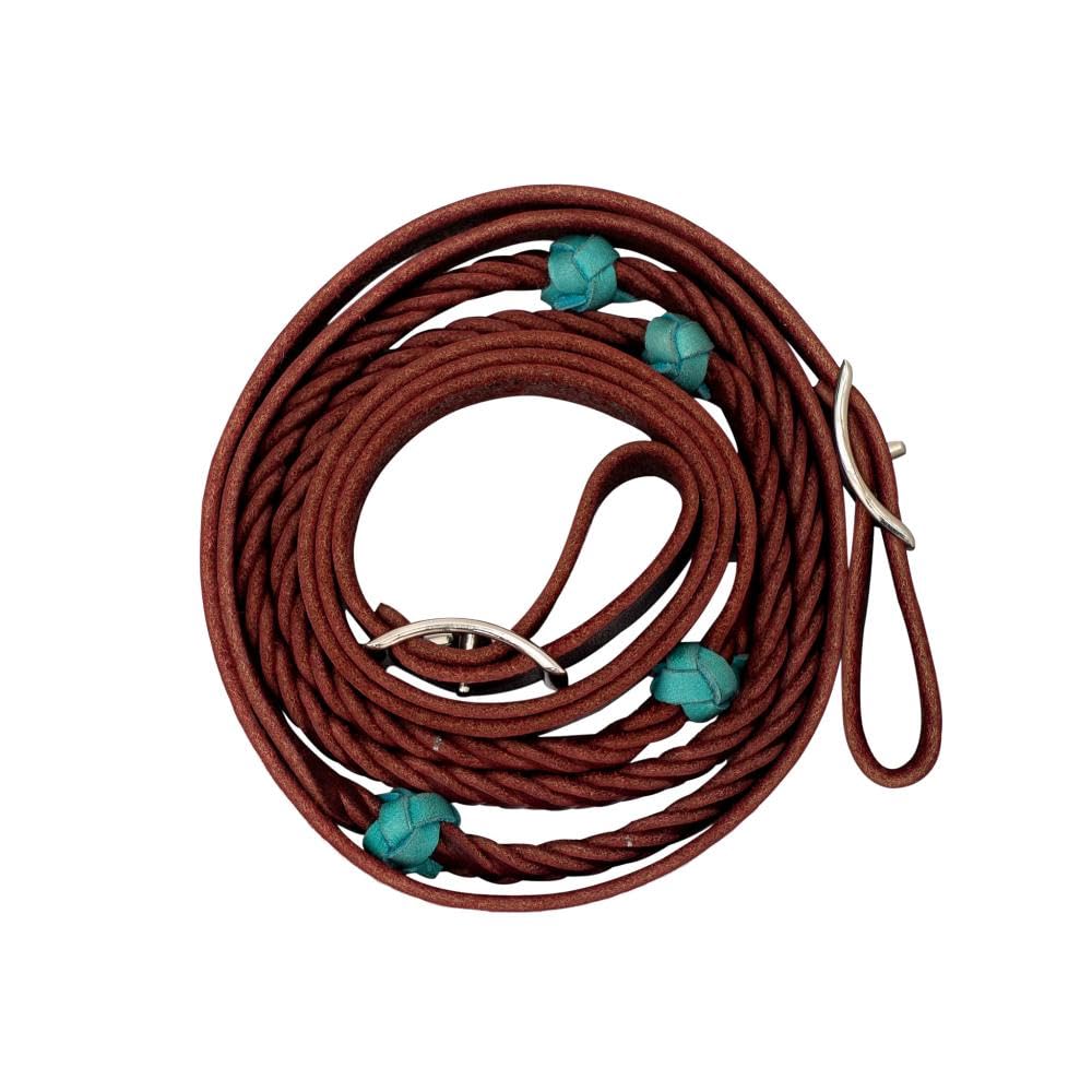 Cowboy Tack 5 Plait Braided Barrel Reins with 4 Turquoise Knots