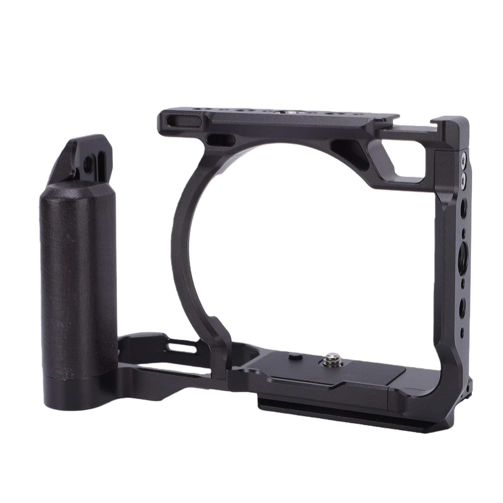 Zunate Klatka Aparatu ze Stopu Aluminium do Zestawu Wideo ZR z Drewnianym Uchwytem do Mocowania Zimnego Buta dla Profesjonalnych Fotografów (BLACK)