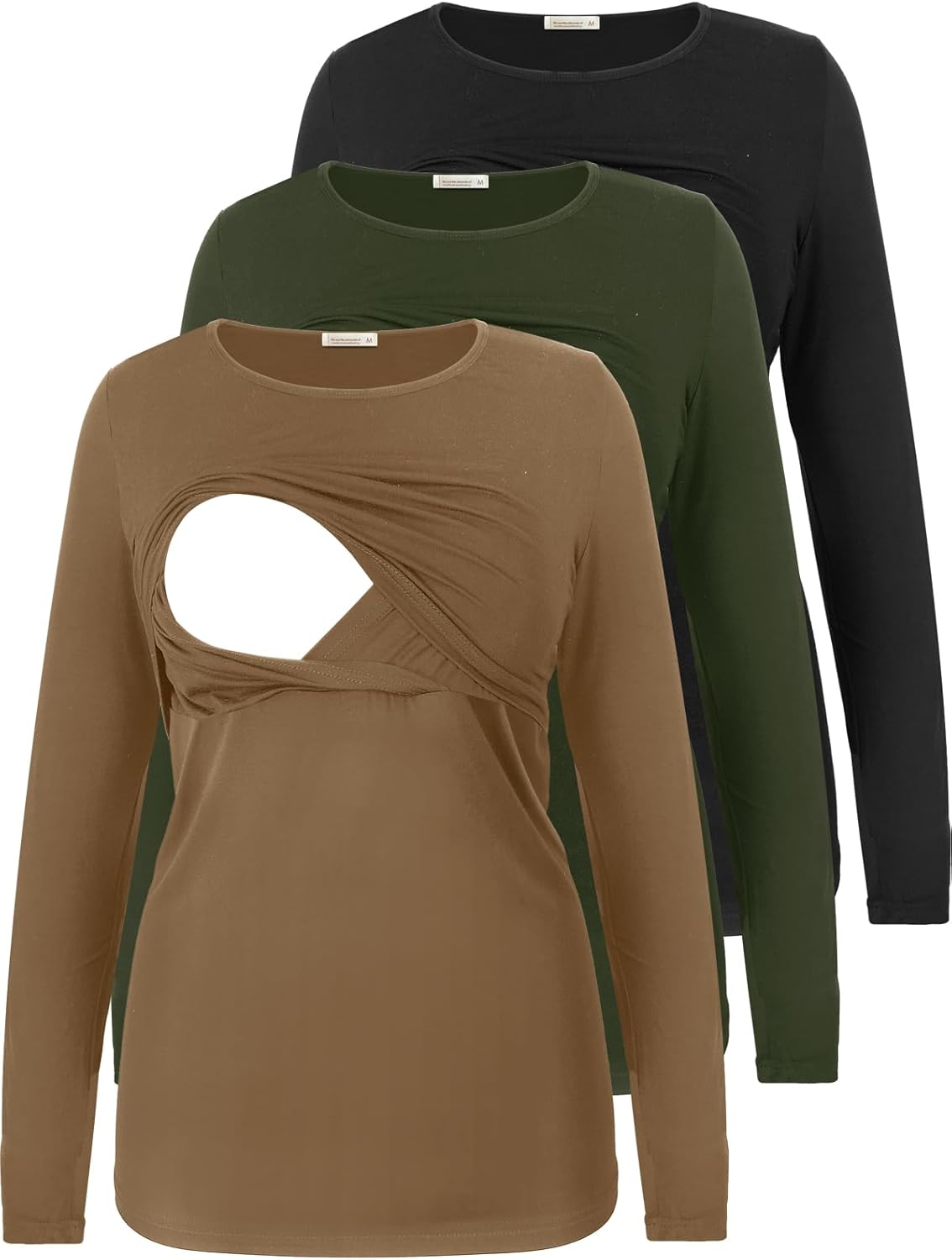 Women's Nursing Tops Long Sleeve Maternity Clothes Breastfeeding Shirts 3 Pack Pregnancy Clothes
