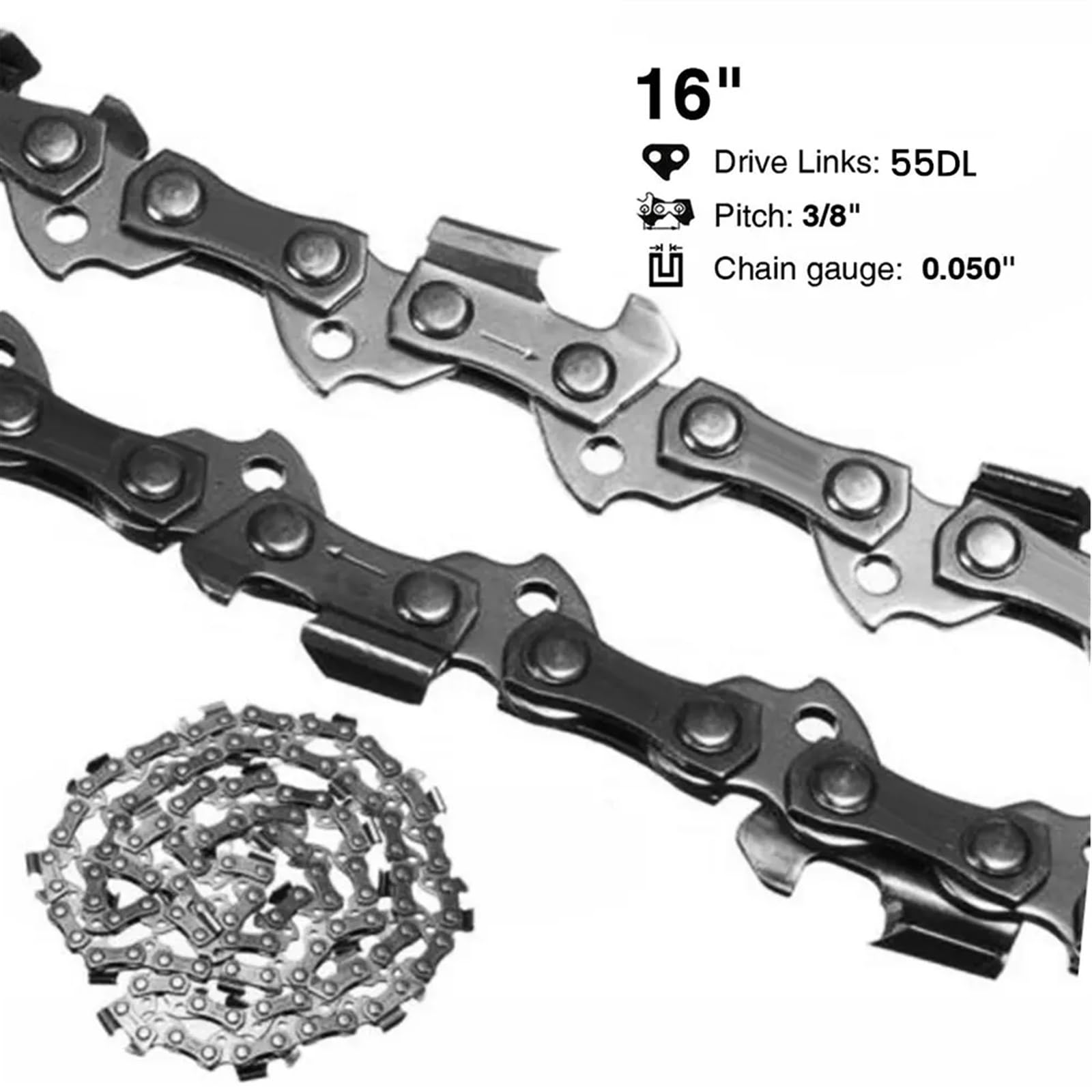 Cadena de Motosierra de 16 Pulgadas, Cadena de Motosierra, Cadena Repuesto con Paso 3/8 LP for Sierra eléctrica eslabones motrices 52 55 57 14-16 Pulgadas(1pc 16inch 55dl)