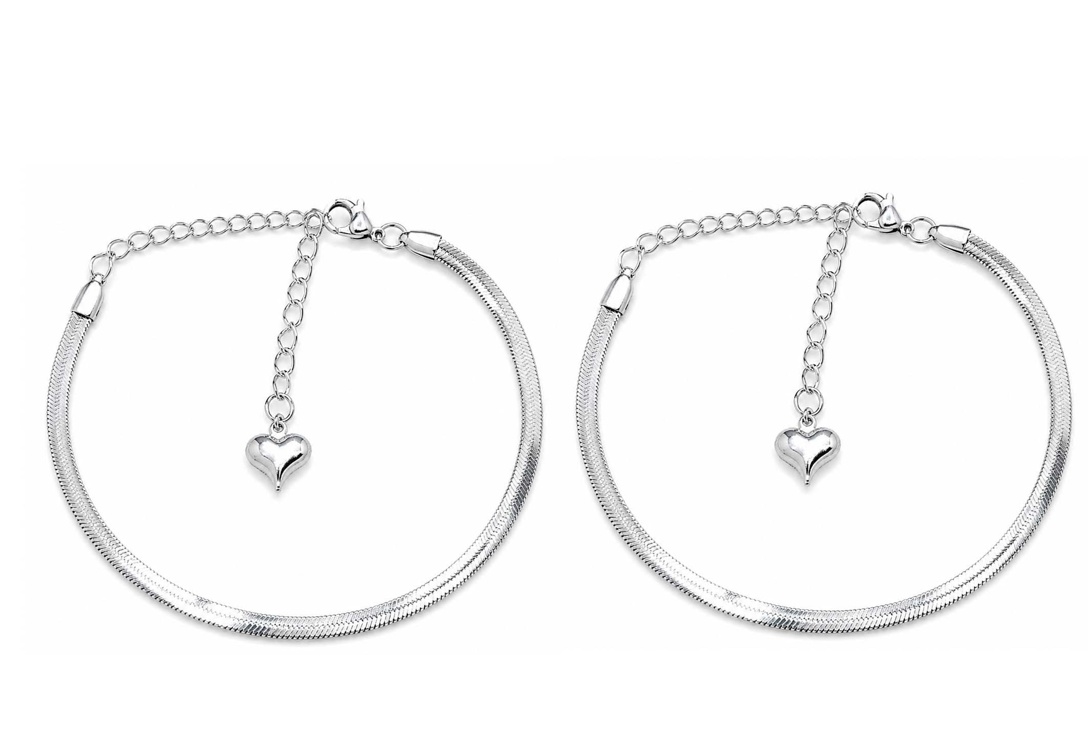 Snake Chain Anklet Set with Heart Charm, For Women & Girls Pack of 2-image-43