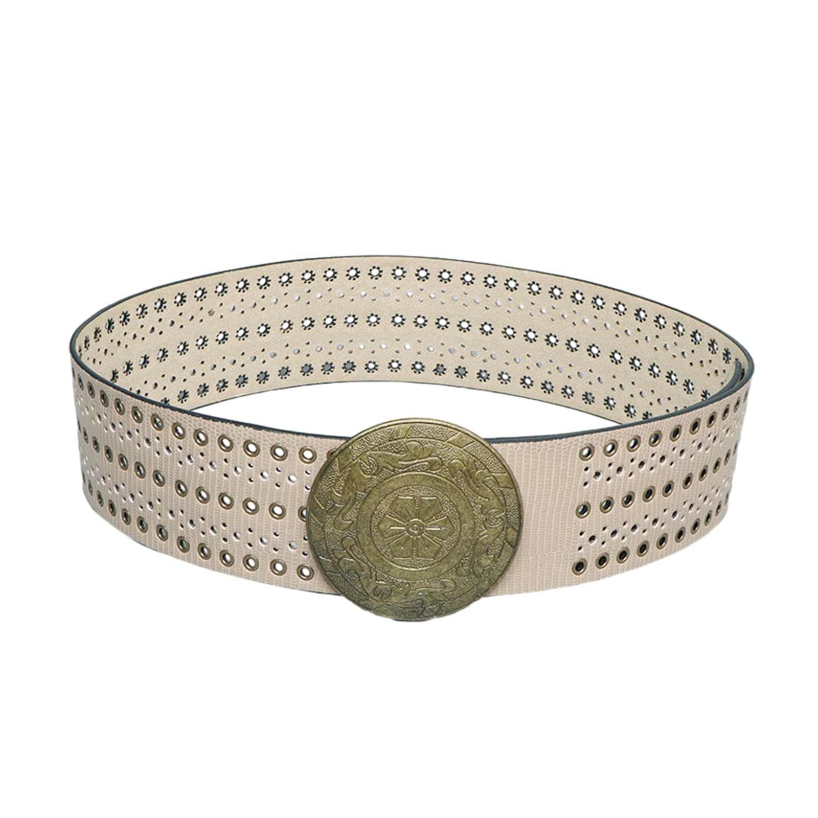 appuivbt Adjustable Round Buckle Belt Fashion Hollow out Grommet Belt PU Waist Belt for Coat Skirts Jeans