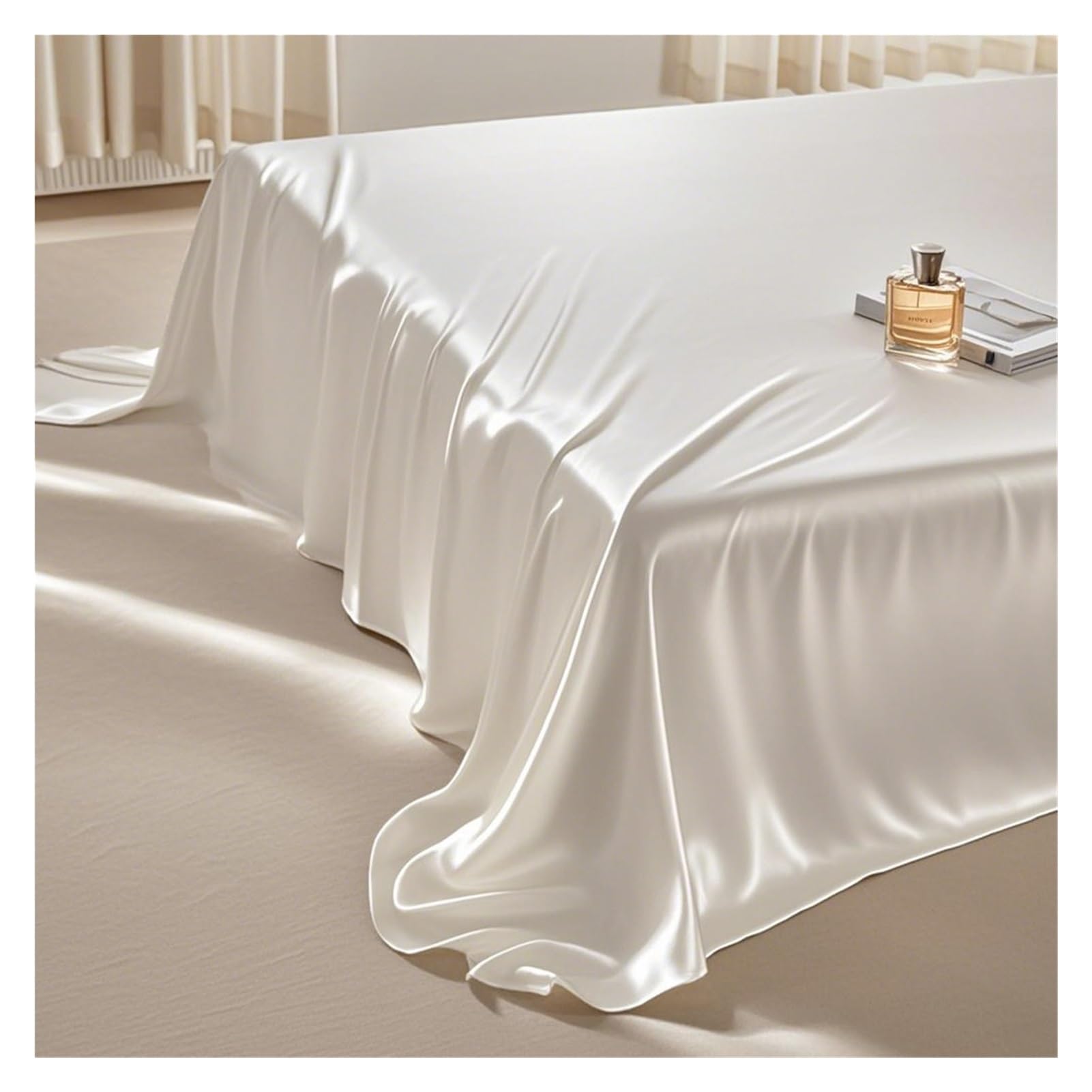 Sabanas encimeras de satén 170x230cm 230x250cm 250x250cm Ropa de Cama ultrasuave y Sedosa de Lujo, sábana Plana para Adultos y niños(Beige,170x230cm)