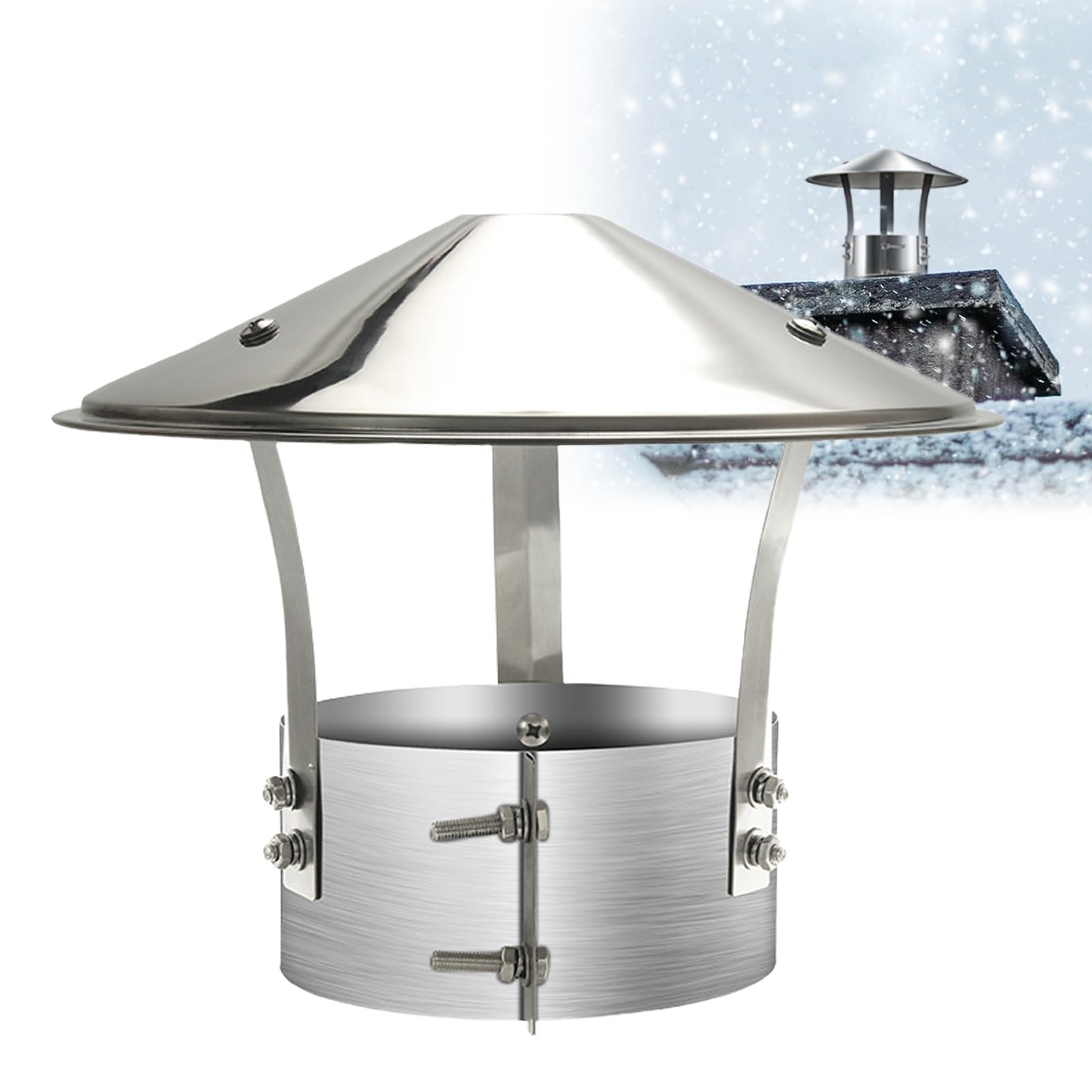 Roof Chimney Cap 201 Stainless Steel Fireplace Exhaust Chimney Cover Weather-Proof Round Chimney Caps for Outside, Adjustable and Reinforced for Exterior Fireplace Flue, Furnace Vent(140mm/5.5in)