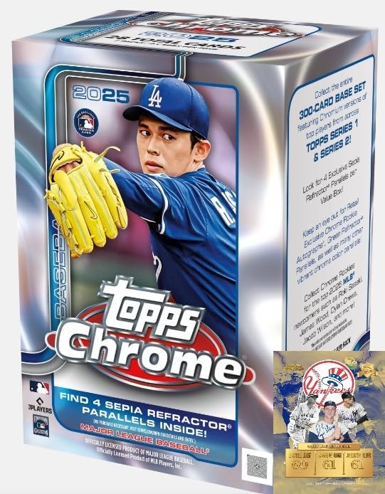 NEW 2025 CHROME Baseball Trading Card Blaster Box with 28 Cards, Find 4 Sepia Refractors Per Box, Bonus Custom Judge Card Sized Print