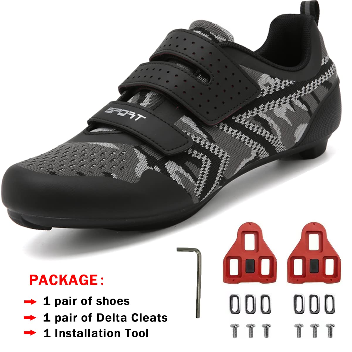 Unisex Cycling Shoes Compatible with Peloton Indoor Riding Road Bicycle with Delta Cleats Outdoor Pedal Bike Shoes(C_Black,39)