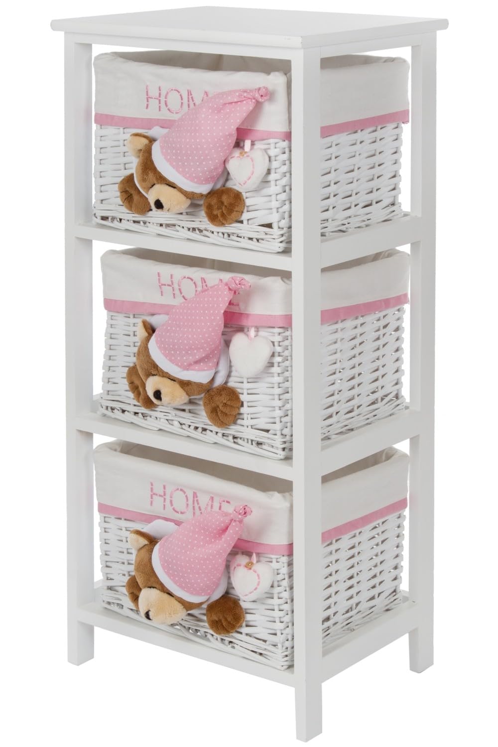 Kommode Sleepy Bear, Weiß/Pink, mit 3 Körben, Schubladenorganizer für Kleidung, Mehrfarbig, einzigartig