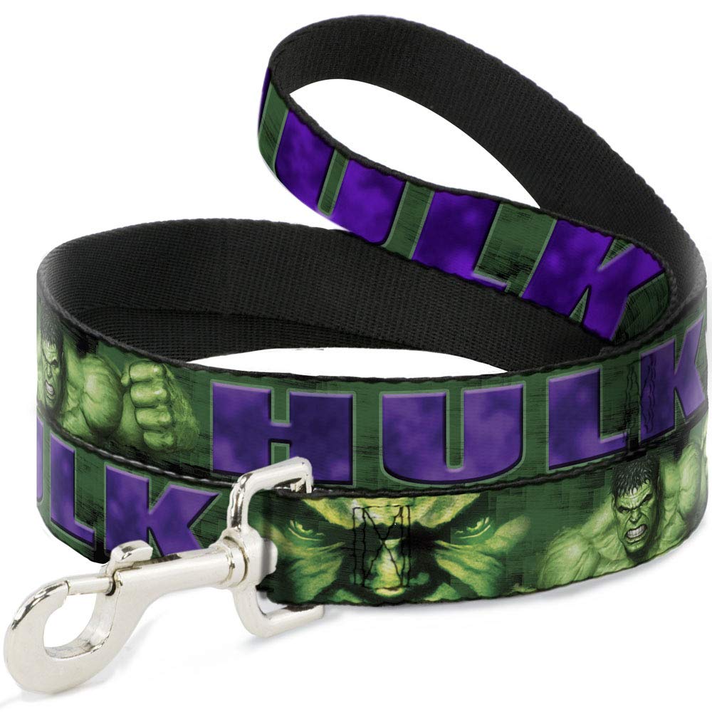 Buckle Down Hundeleine 'Hulk Face Close-Up' – 1,2 M Länge, 1,3 Cm Breite, Grün/Violett, Mit Karabinerhaken, Lizenziert Von Marvel