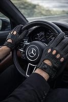 Vista 4 de Riparo - Guantes de conducción de cuero perforado para hombre, piel de vaca auténtica negra, estilo deportivo de motor con pantalla táctil, guantes