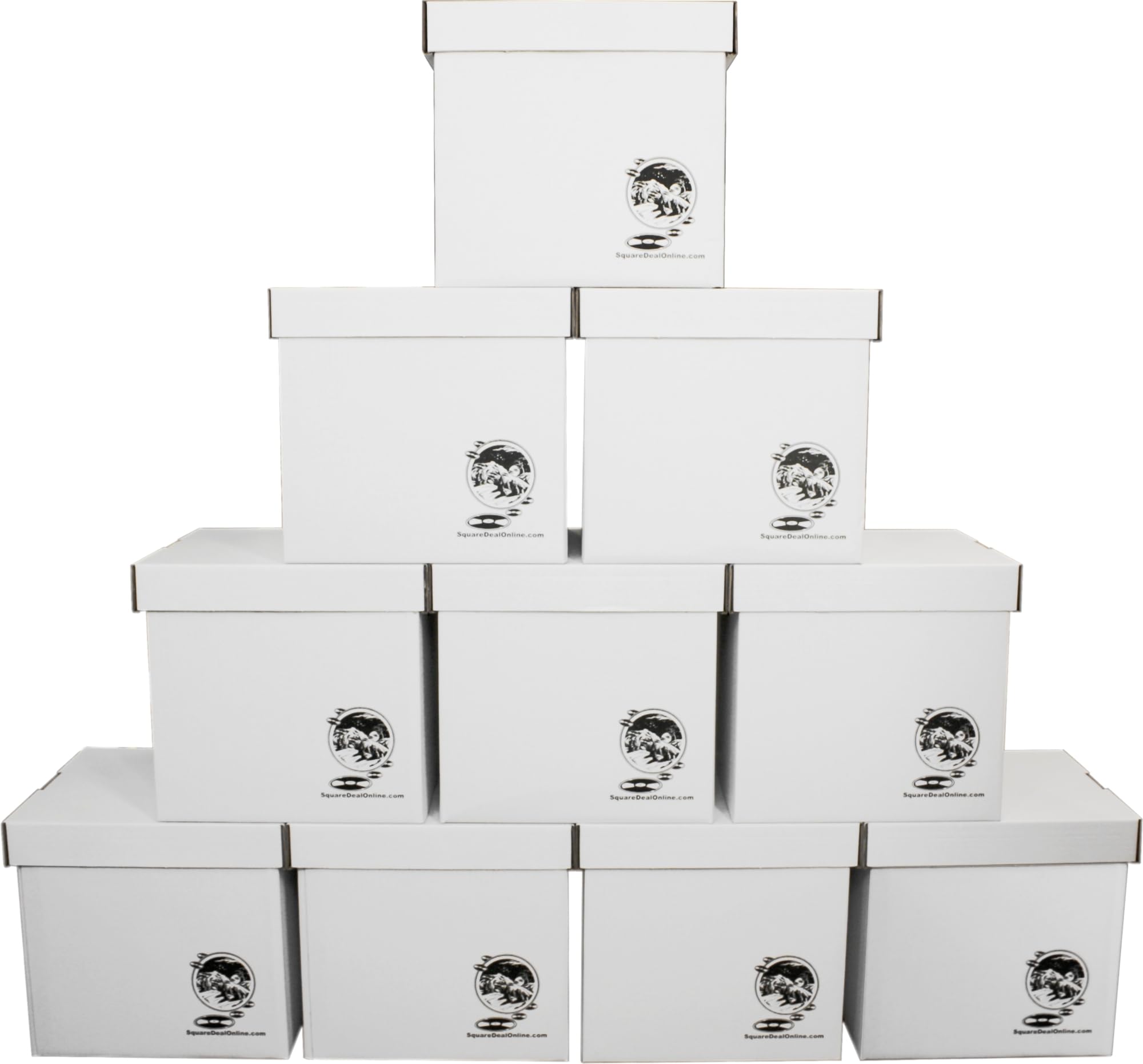 Durable Set of 10 12 inch Vinyl Record Storage Boxes - Heavy-Duty Cardboard Construction with Removable Lid - Holds Up to 90 Records Each - Built