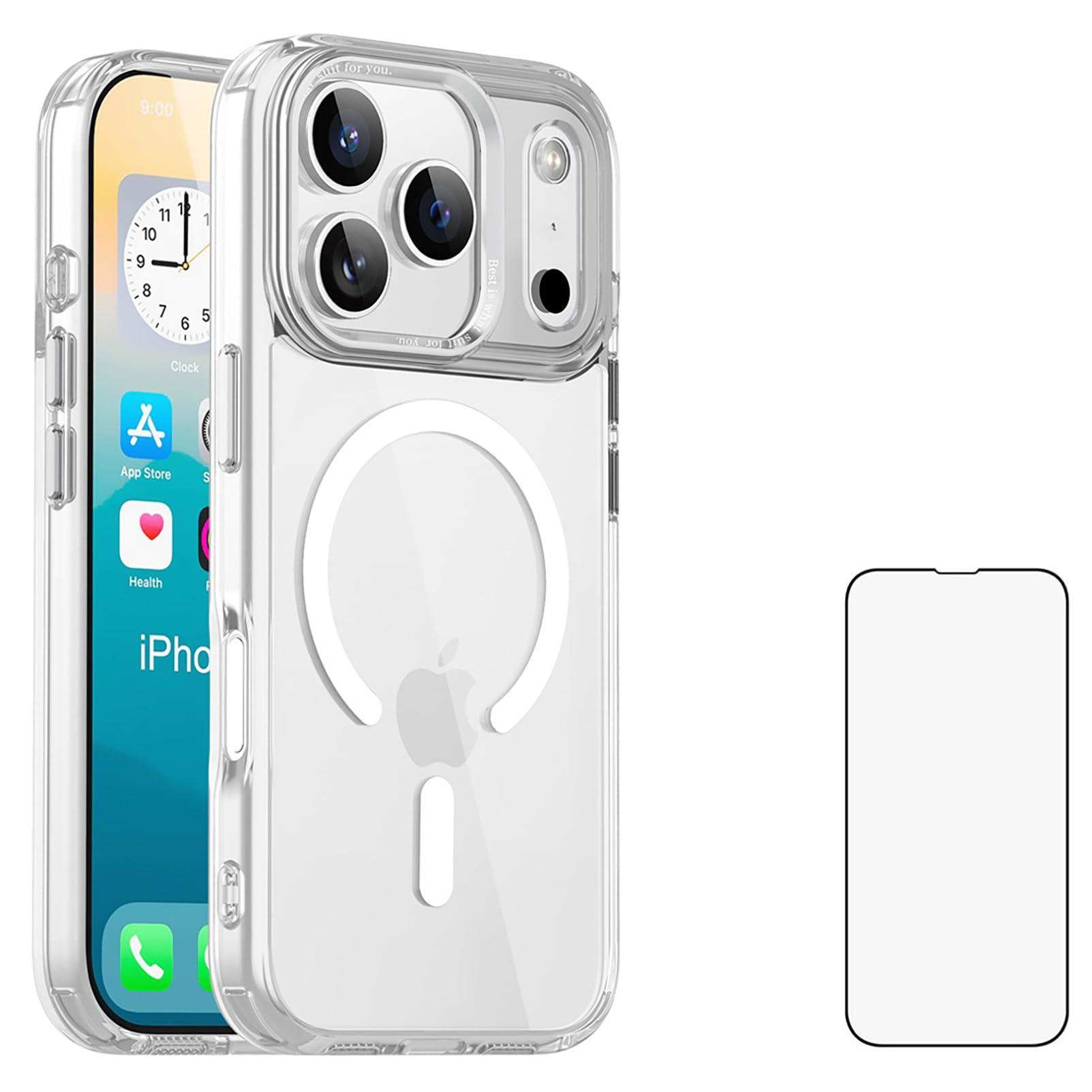 ZHYYDiPhone17Proケース クリア【MagSafe対応・ガラスフィルム付き】アイフォン 17Proケース 透明 耐衝撃 カバー 黄ばみなし ワイヤレス充電 マグセーフ iphone 17Proカバー レンズ保護 TPU ソフト 衝撃吸収 軽量 滑り止め (透明)