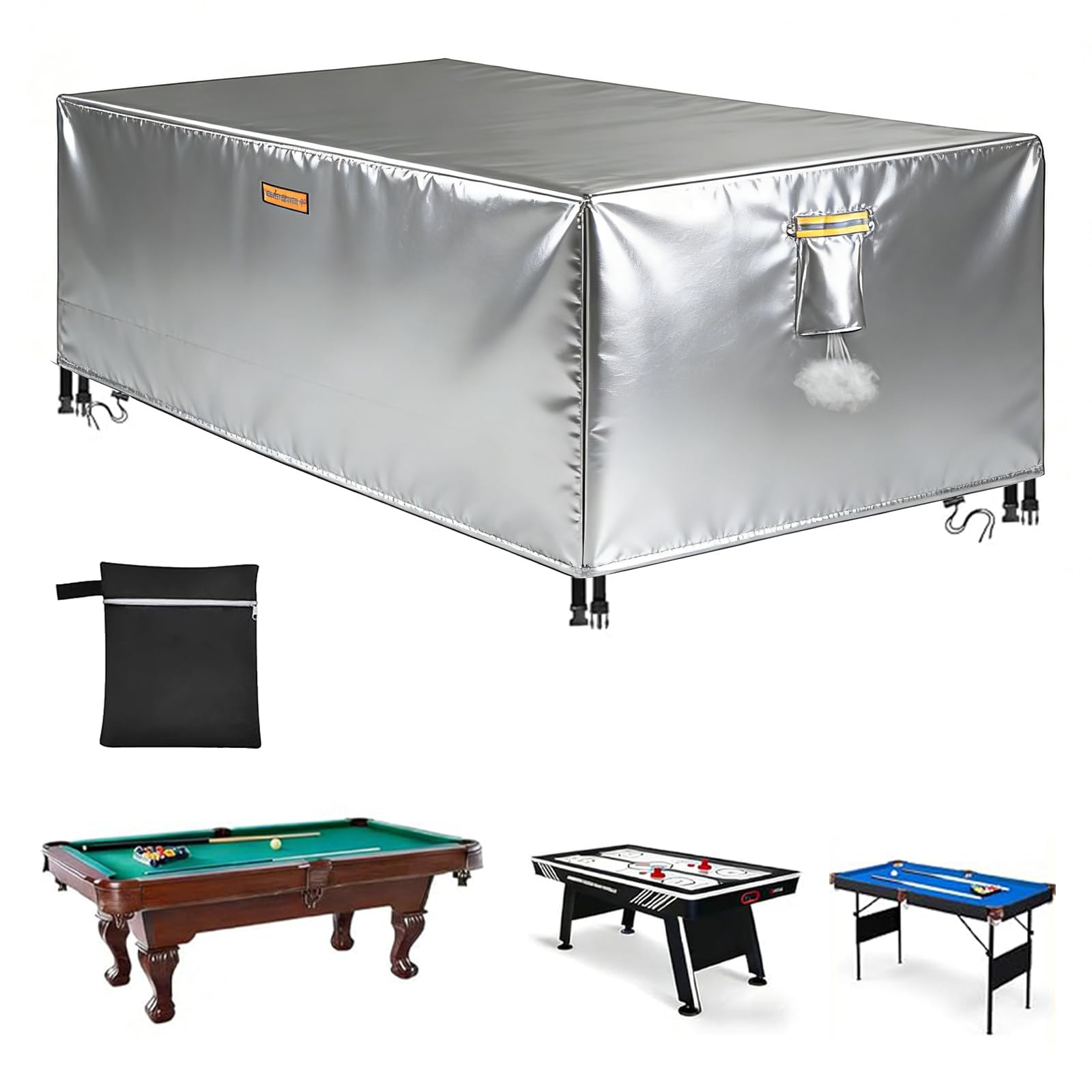 6/6.5/7/7.5/8/8.5/9/10/12FT Billiard Pool Table Covers Waterproof Cover for Pool Table with Storage Bag Indoor Outdoor Sun Snow Dust Protection Snooker Tables Covers,silver,7ft(225×116×82cm)