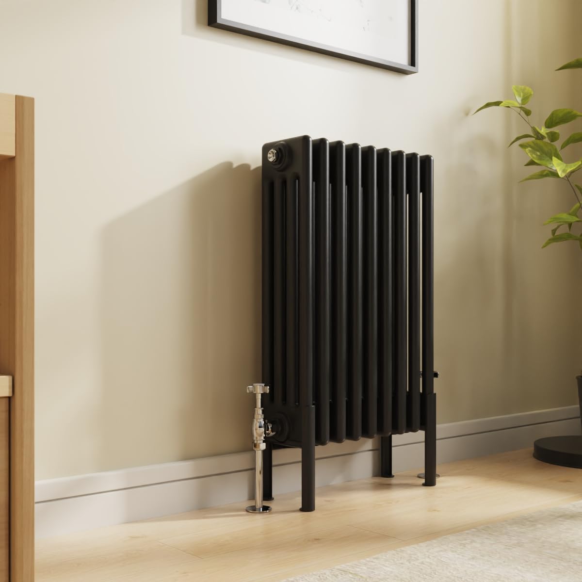 NRG Traditional 4 Column Horizontal Radiator 600x425mm Black Central Heating Radiators
