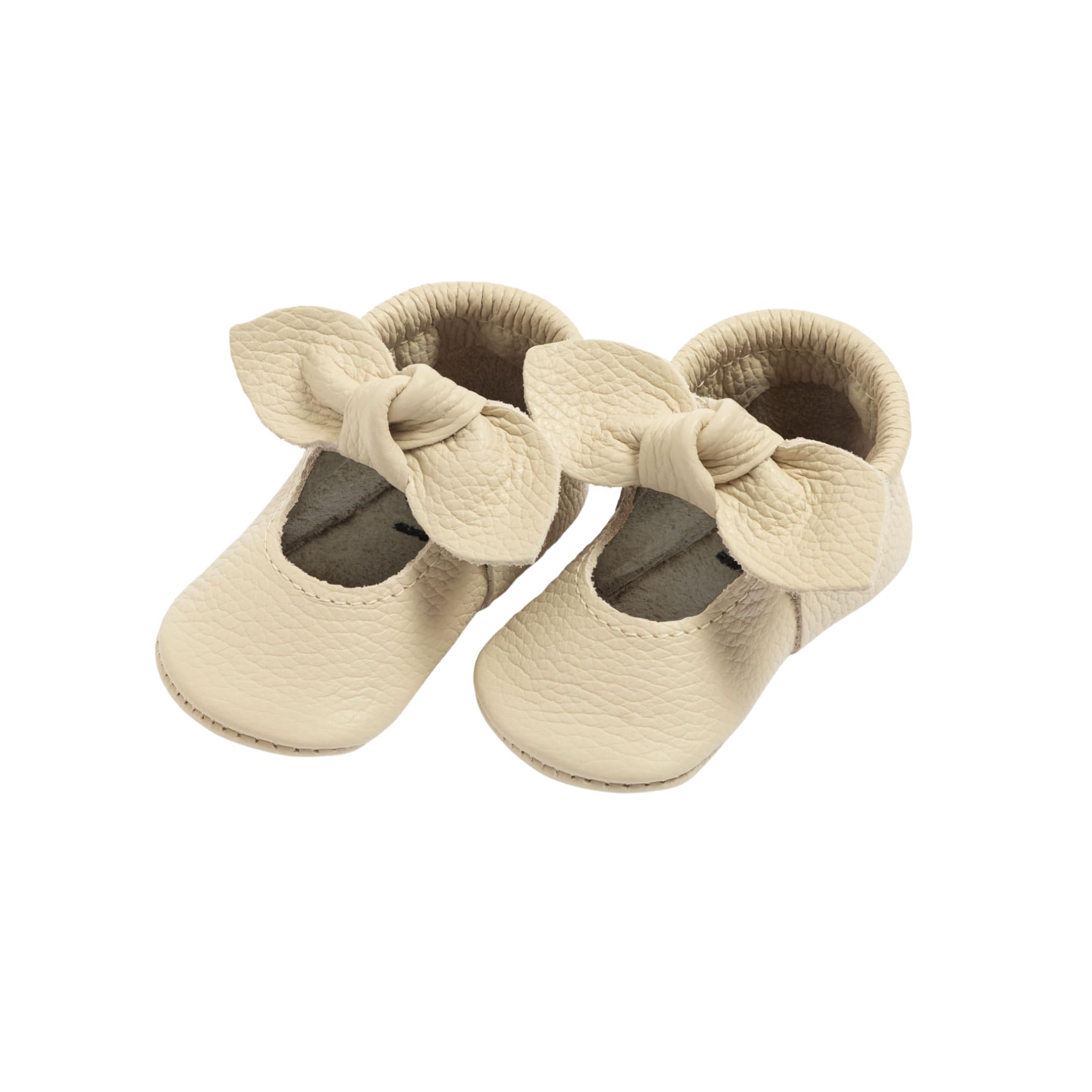Freshly Picked First Pair Knotted Bow Baby Girl Shoes 6-12 Months - Leather Moccasins - Barefoot (Cream, 2)