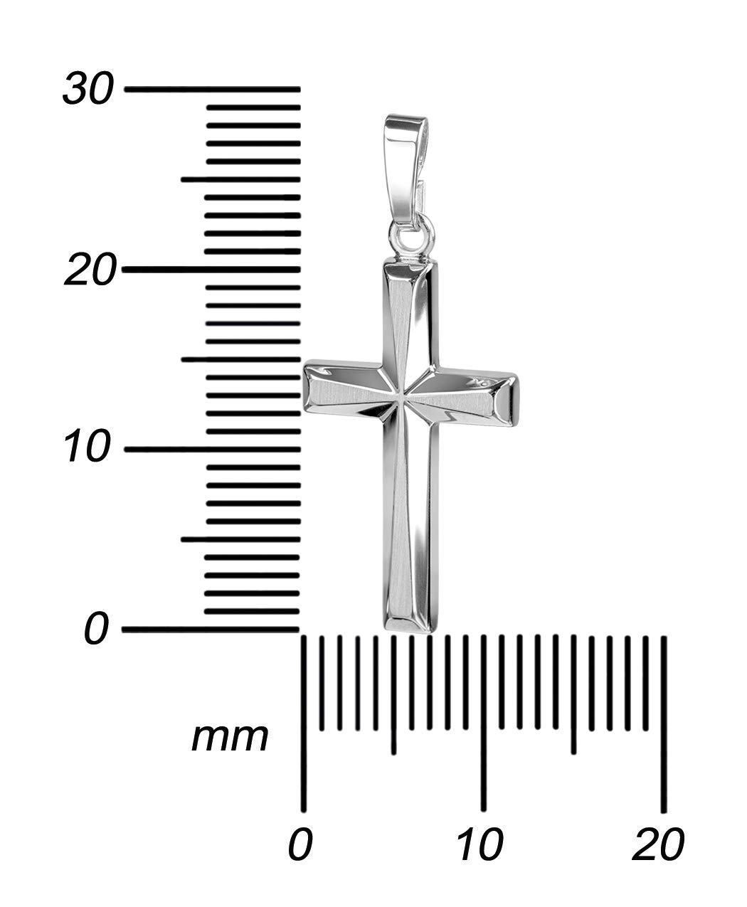 Kreuz-Anhänger 925 Silber für Damen, Herren und Kinder in hochglanz poliert mit 3D-Effekt als Kettenanhänger + Schmuck-Etui