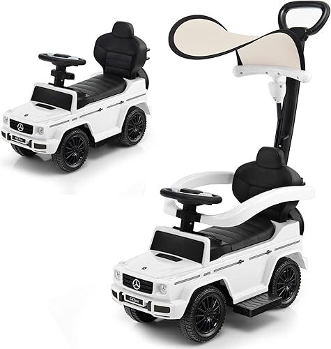 Costzon Coche de empuje para niños pequeños cochecito Mercedes Benz 3 en 1 con toldo asa barandilla de apoyabrazos almacenamiento debajo de la Costzon Coche de empuje para niños pequeños cochecito Mercedes Benz 3 en 1 con toldo asa barandilla de apoyabrazos almacenamiento debajo de la