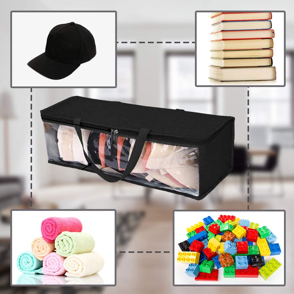 Adorila Lot De Sacs De Rangement Transparents Pour Chapeaux Et Casquettes – Grand Format Avec Poignées, Idéal Placard Femme Homme (Noir)