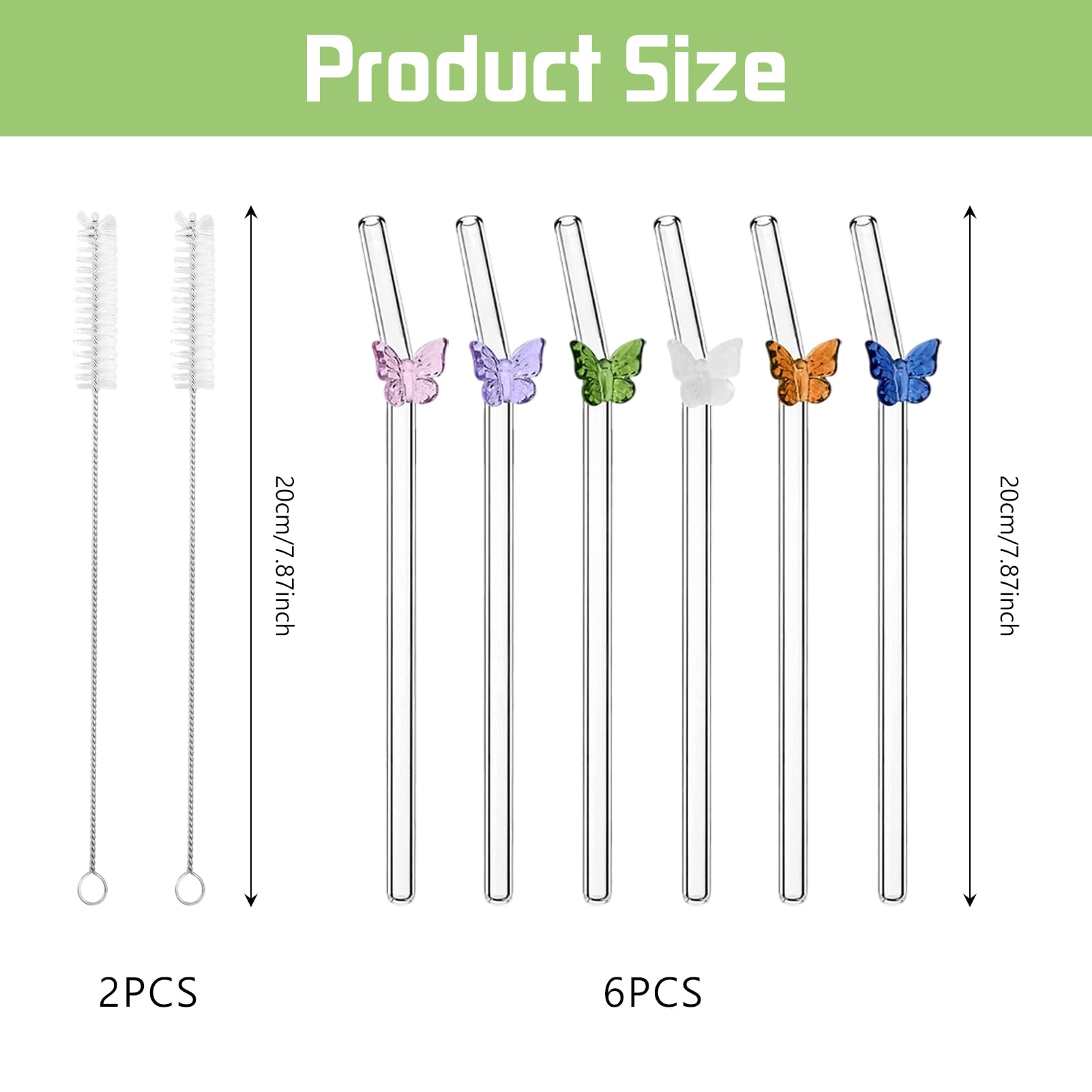 Set 6 Cannucce Di Vetro Riutilizzabili Con Scovolino - Ecologiche E