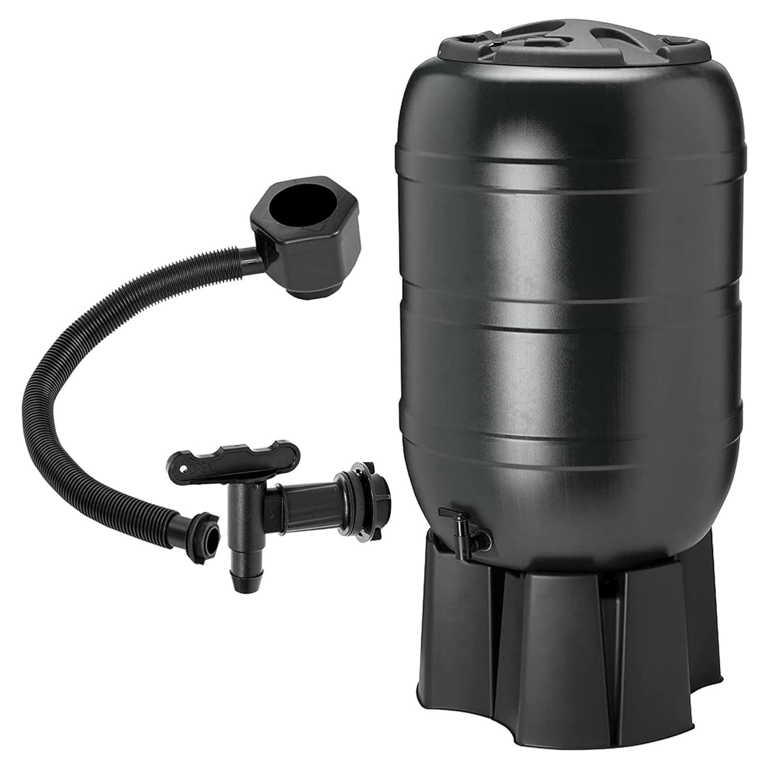 210 Litre Large Black Water Butt For Outdoor Gardens Complete With Stand, Filer, Tap & Lockable Lid