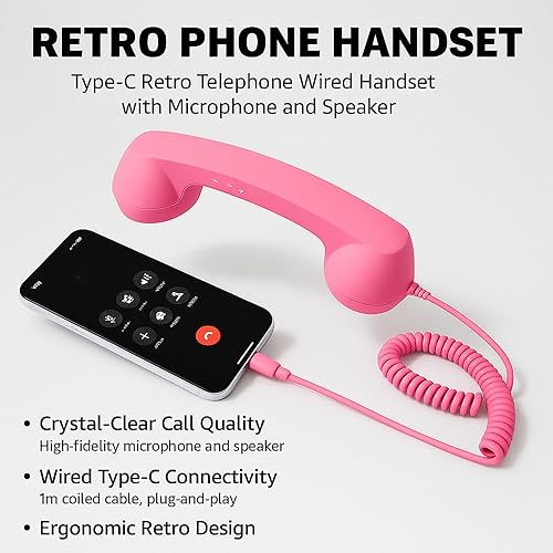 Miniatura 4 de Teléfono retro tipo C, teléfono retro con cable con micrófono y altavoz, receptor de teléfono clásico para teléfono celular compatible con teléfonos