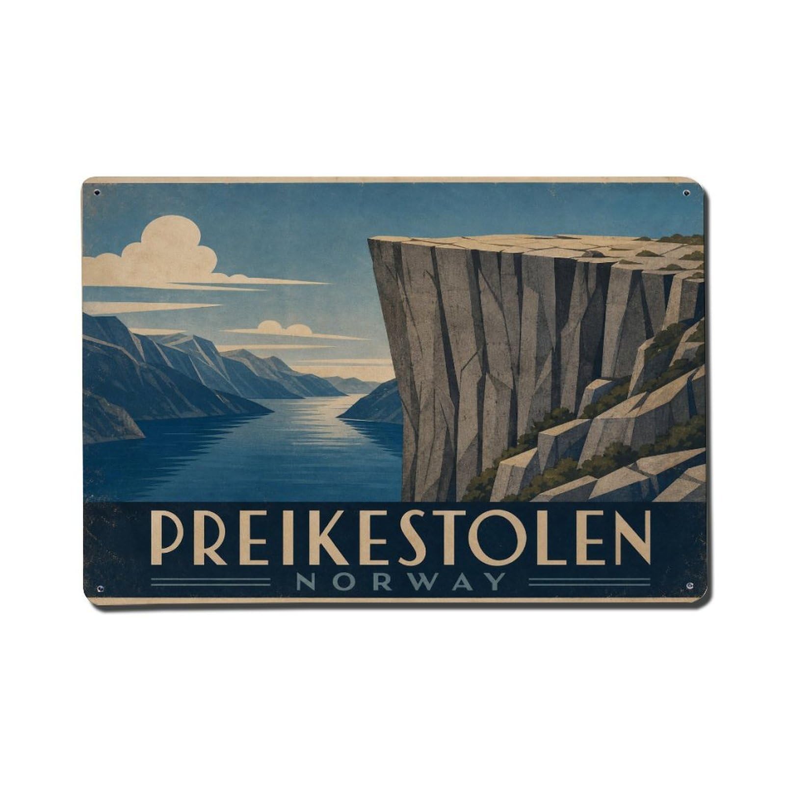 Travel Vintage Norway Preikestolen Metal Tin Sign