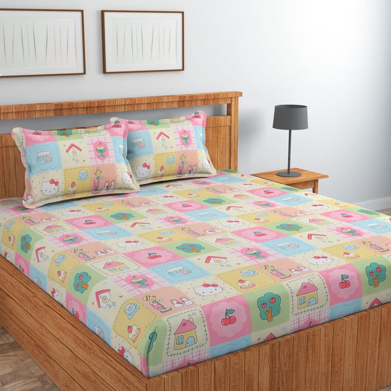 Image of NHD HOME Cotton Flat Double Bedsheets with 2 Pillow Covers | Double Bed Breathable | Wrinklefree | Ultrasoft |Summer Bedsheet 200 to 220 tc Floral | 90 x 90 inches, Floral Pastel Multicolor