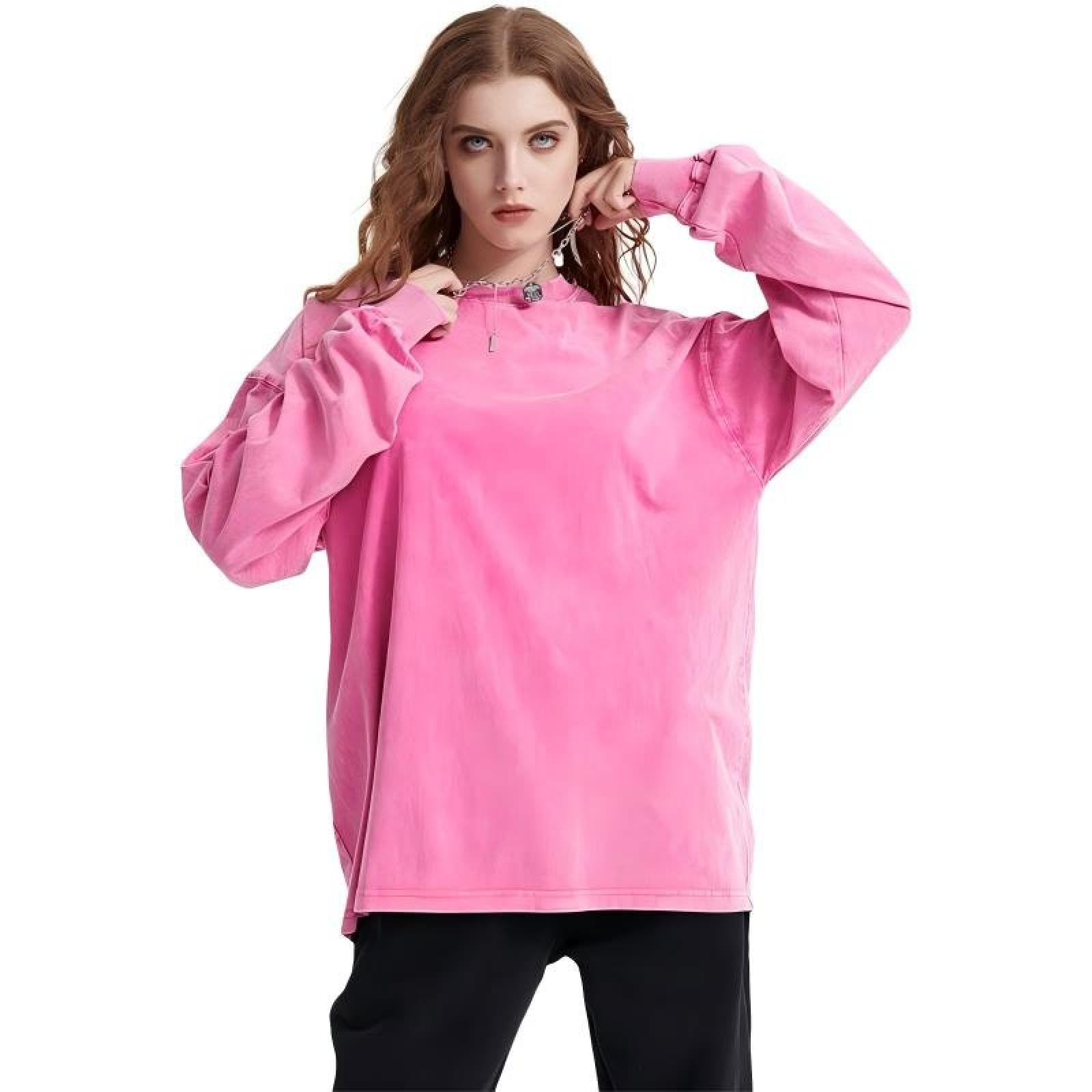 Abbigliamento da Uomo | T-Shirt A Maniche Lunghe Lavata Vintage Pesante 310GChild Maglietta Basic da Uomo in Tinta Unita Lavata E vestibilità Ampia.
