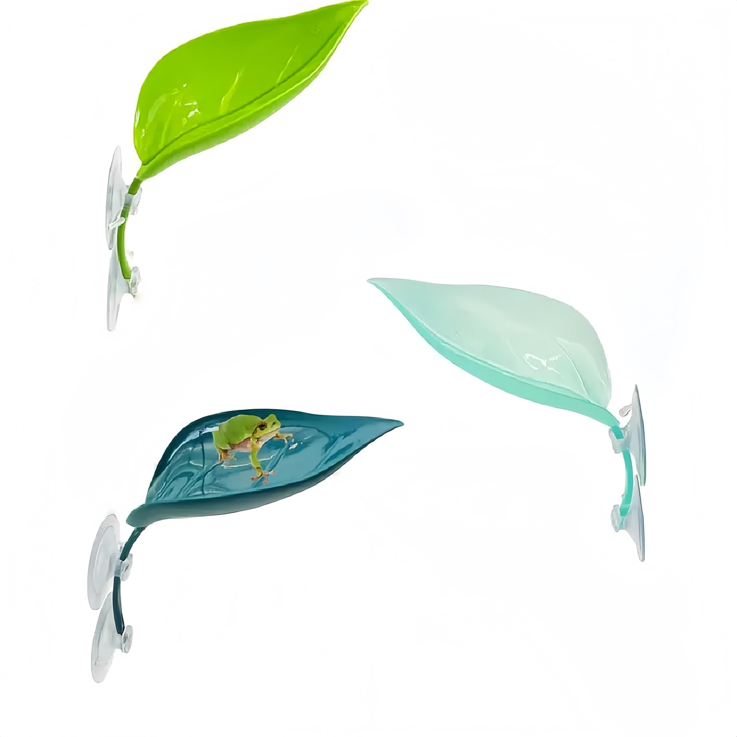 Artificial Aquatic Plant Resting Leaf Gecko Horny Frog Cave Aquarium Decor Aquarium Accessories Set of 3 Reptile Artificial Ornamental Plants with Suction Cup