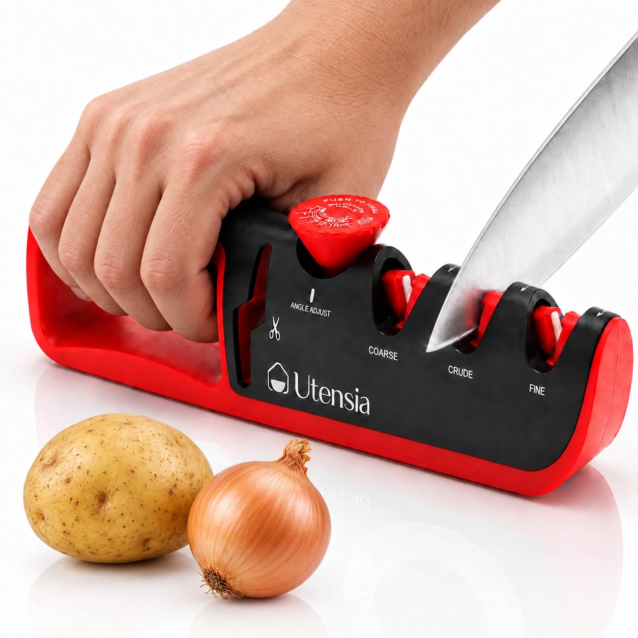 Utensia 4-in-1 Knife Sharpener, Manual Multi-Stage Kitchen Sharpener