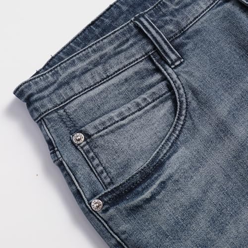 Men's Regular Fit Comfortable Haze Blue Retro Cat Whisker Elastic Casual Straight Leg Jeans Easy Classic4