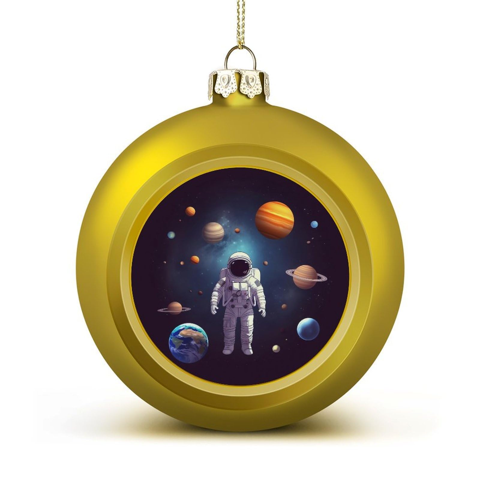 Astronaut Solar System Planets Christmas Tree Ornaments 4CM Shatterproof Pc Plastic Balls with Lanyard Baubles Hanging Christmas Ball Ornaments for Xmas Tree Holiday Party Wedding Home Decorations