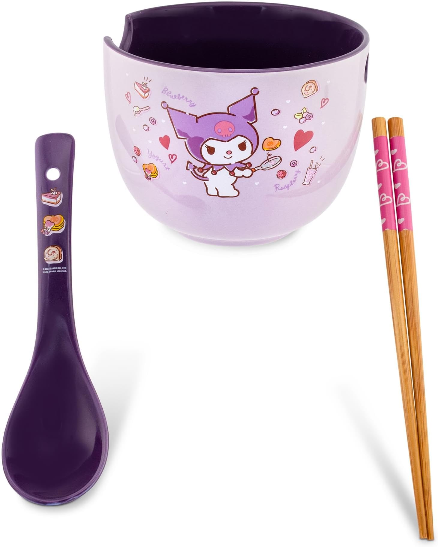 Silver Buffalo Sanrio Kuromi 20-Ounce Ramen Bowl With Chopsticks and Spoon