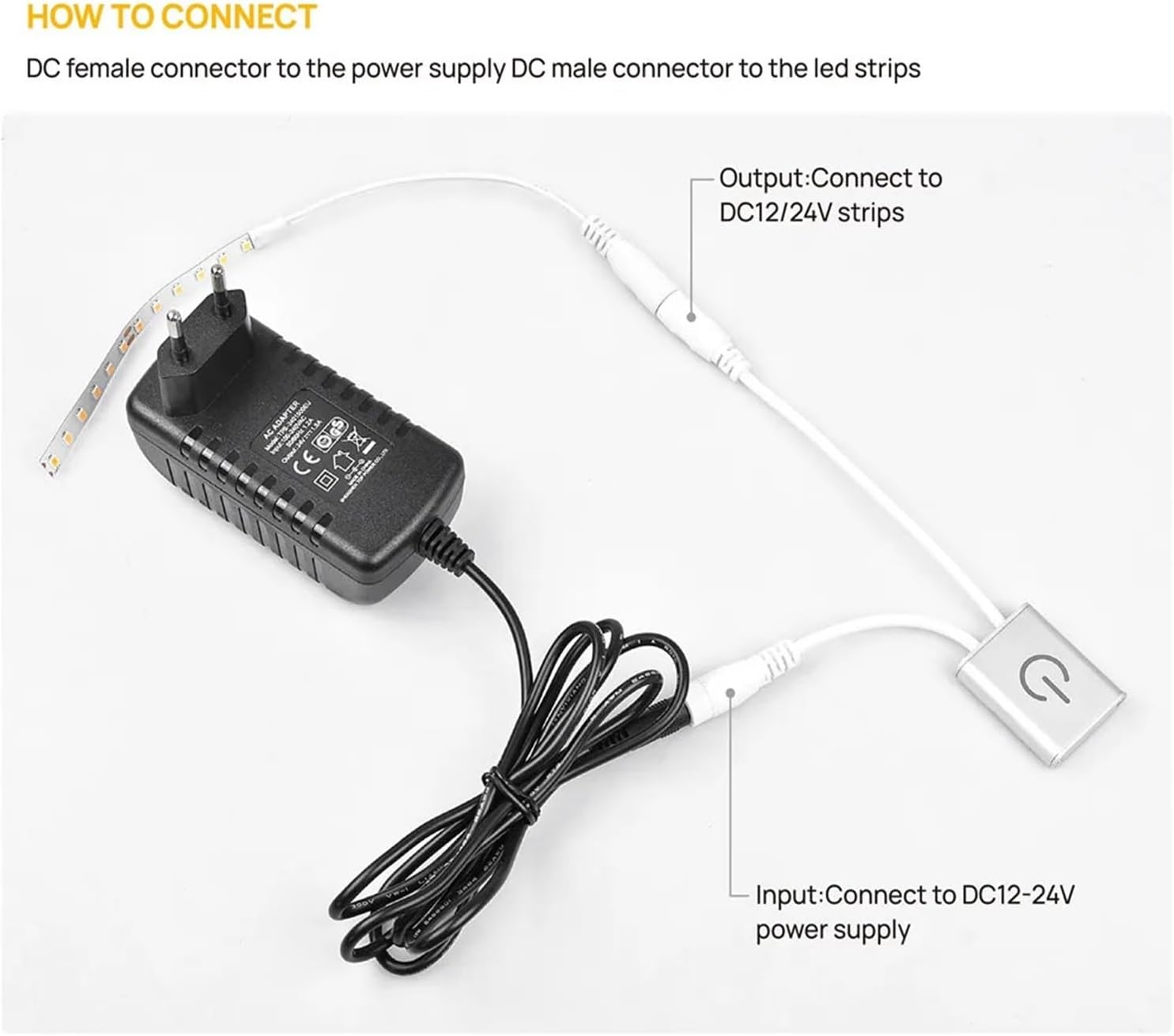 LED dimmer Switch Full Body Metal Sensor Touch Brightness Adjustment on/Off Controller Suitable for DC12-24V Monochrome Light Strip(Dimmer+Connector,Without Memory)