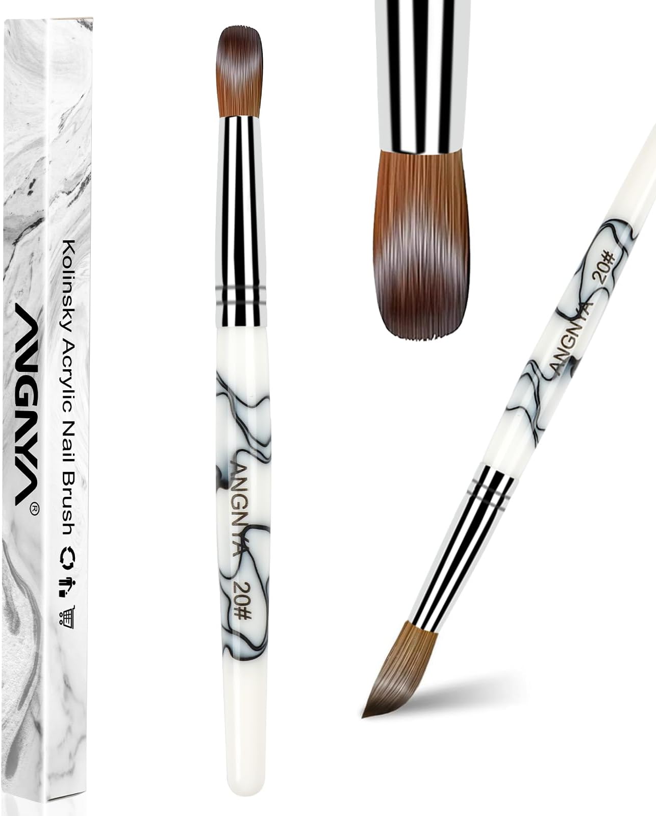 Big Size Acrylic Nail Art Brush Classical Design White Acrylic Marble Handle Kolinsky Sable Nail Pen Tool 20#