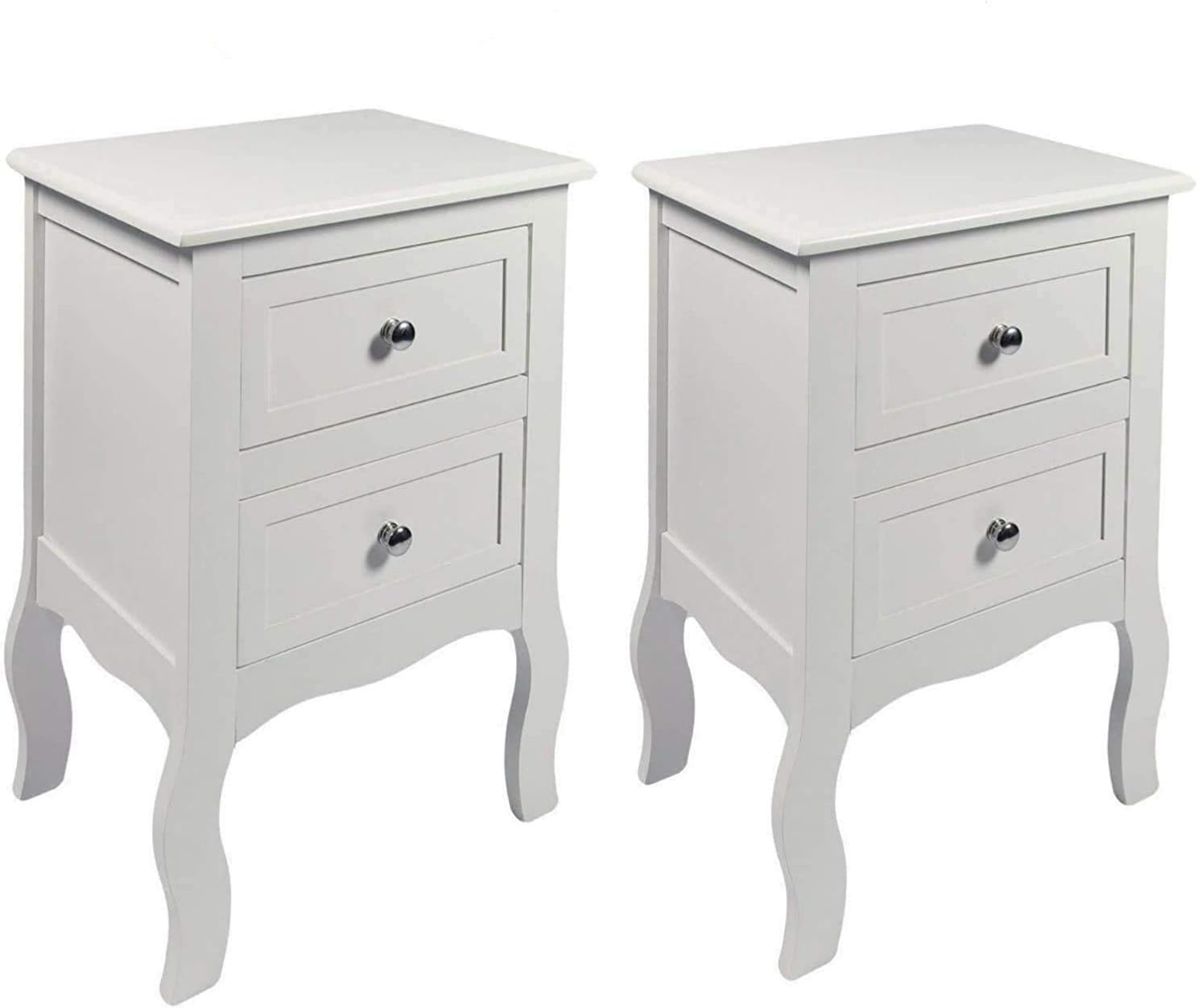 HYGRAD BUILT TO SURVIVE 2 x Chic White Wooden Free Standing Bedroom Bedside Table Unit Cabinet Nightstand 2 Drawers, White Bedside Table with Storage Cabinet, Wooden End Side Table Living Room