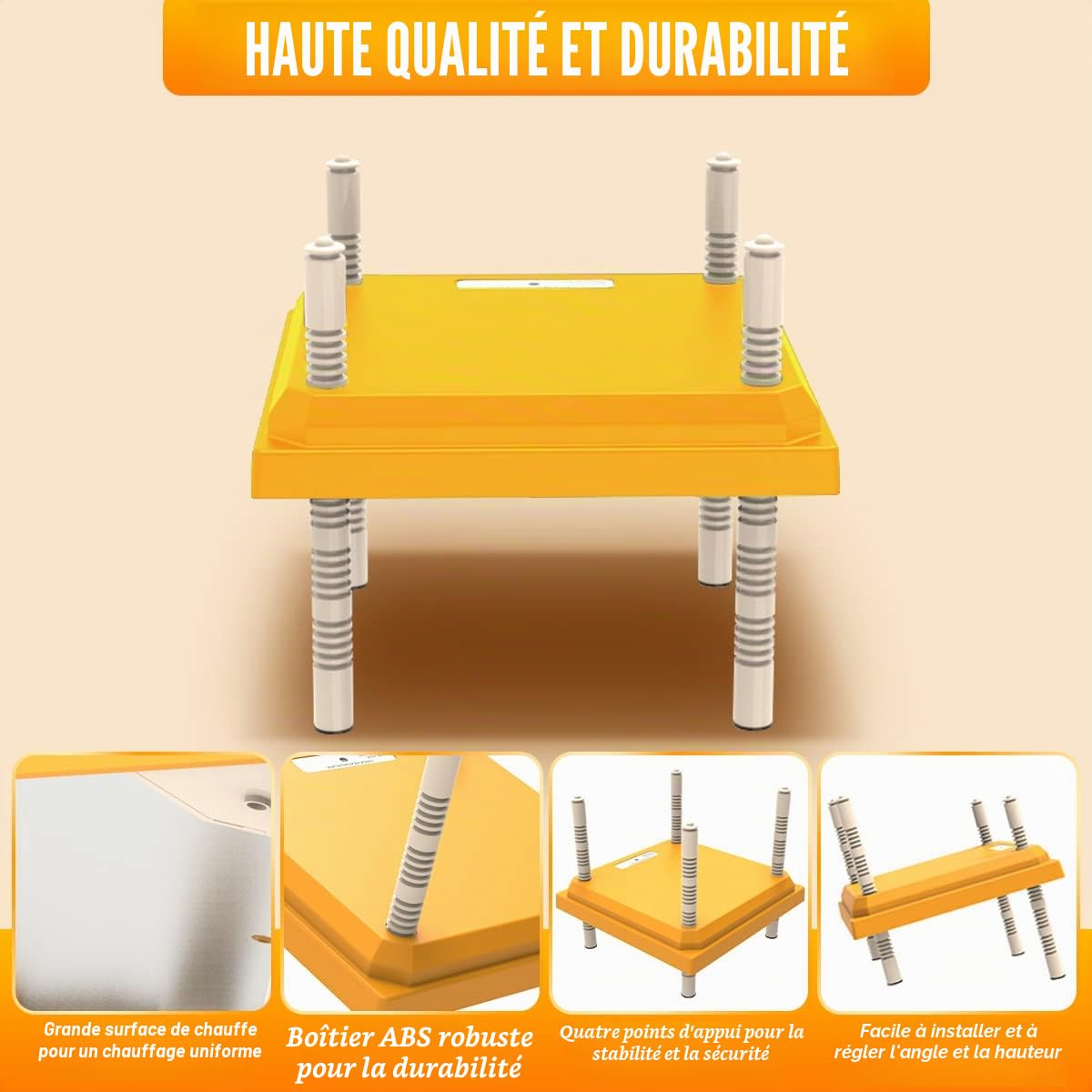Plaque Chauffante pour Poussins 25x25cm, Lampe Chauffante Élevage, Chauffages pour poulailler, Couveuse Poussin avec Réglage de Hauteur, Cage Poussin pour 15-20 Poussins, Température Réglable