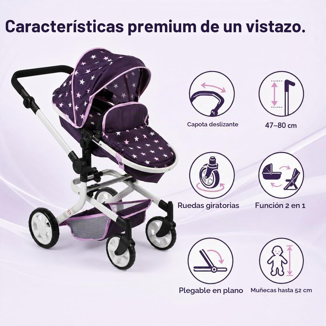 Bayer Chic 2000 595 71 Mika - Carrito para muñecas, diseño de Estrellas, Color Lila