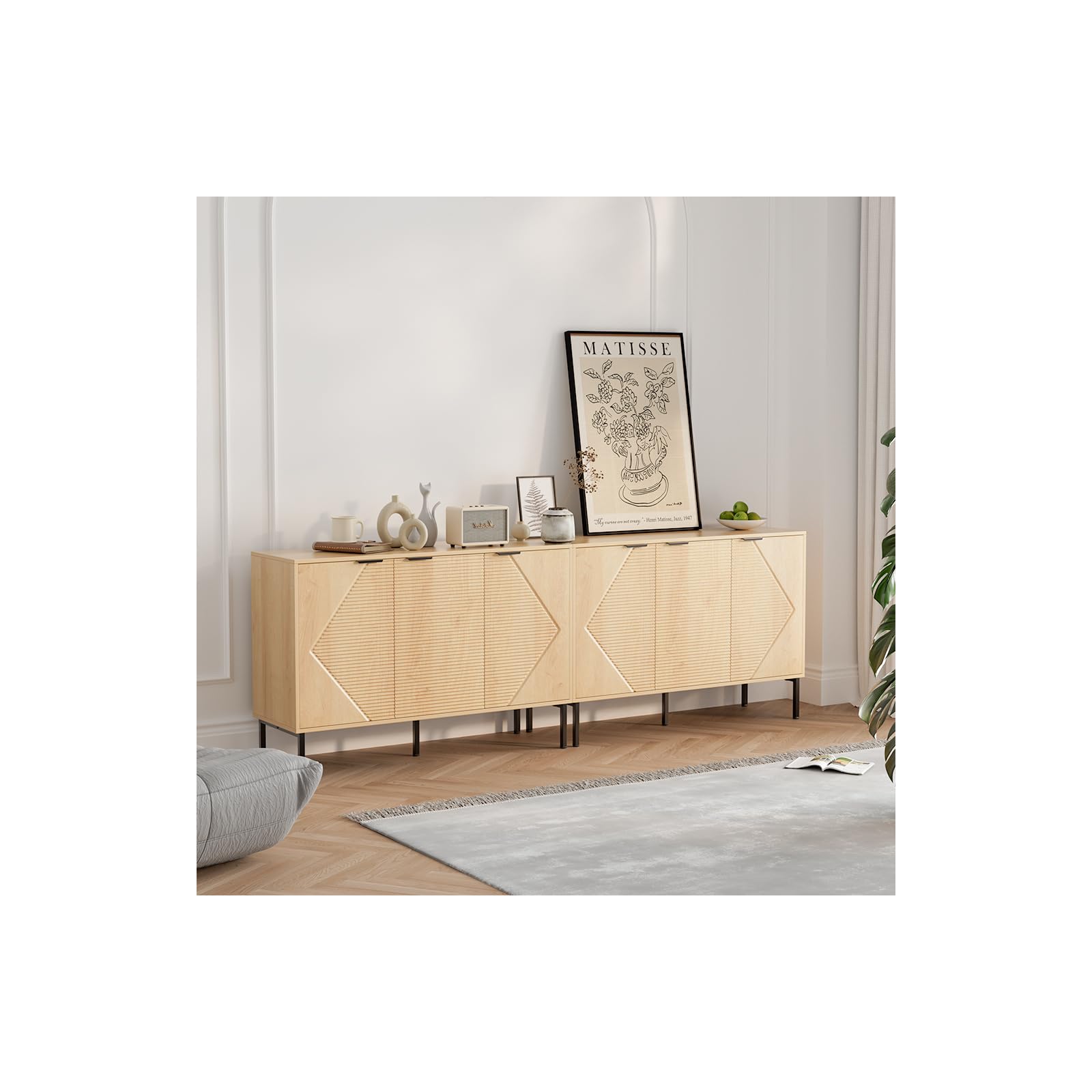 VDNEND Set of 2 Buffet Side Board Cabinet,91.96" Large Office Coffee Bars Station,Extra Wide Farmhouse Accent Cabinets with Doors and Shelves,Fluted