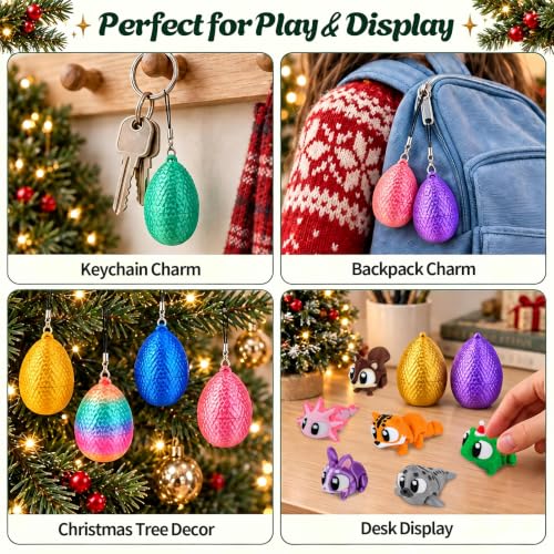 2026 Christmas Advent Calendar 24Pcs Surprise Eggs with 3D Printed Animals | 24 Days Xmas Countdown Vending Machine, Big Eyes Animals, Flexible, Fidget Toys, For Kids Boys Girls Xmas Party Favors Gifts - image 6
