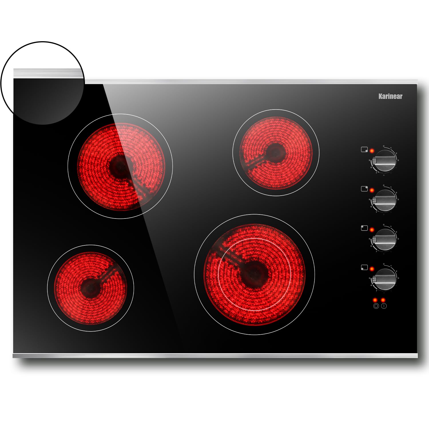 Karinear Ceramic Hob, 60cm Built-in 4 Zones Electric Cooktop with Dual Oval Zone 6600W, Hard Wired, No Plug Included — view 11