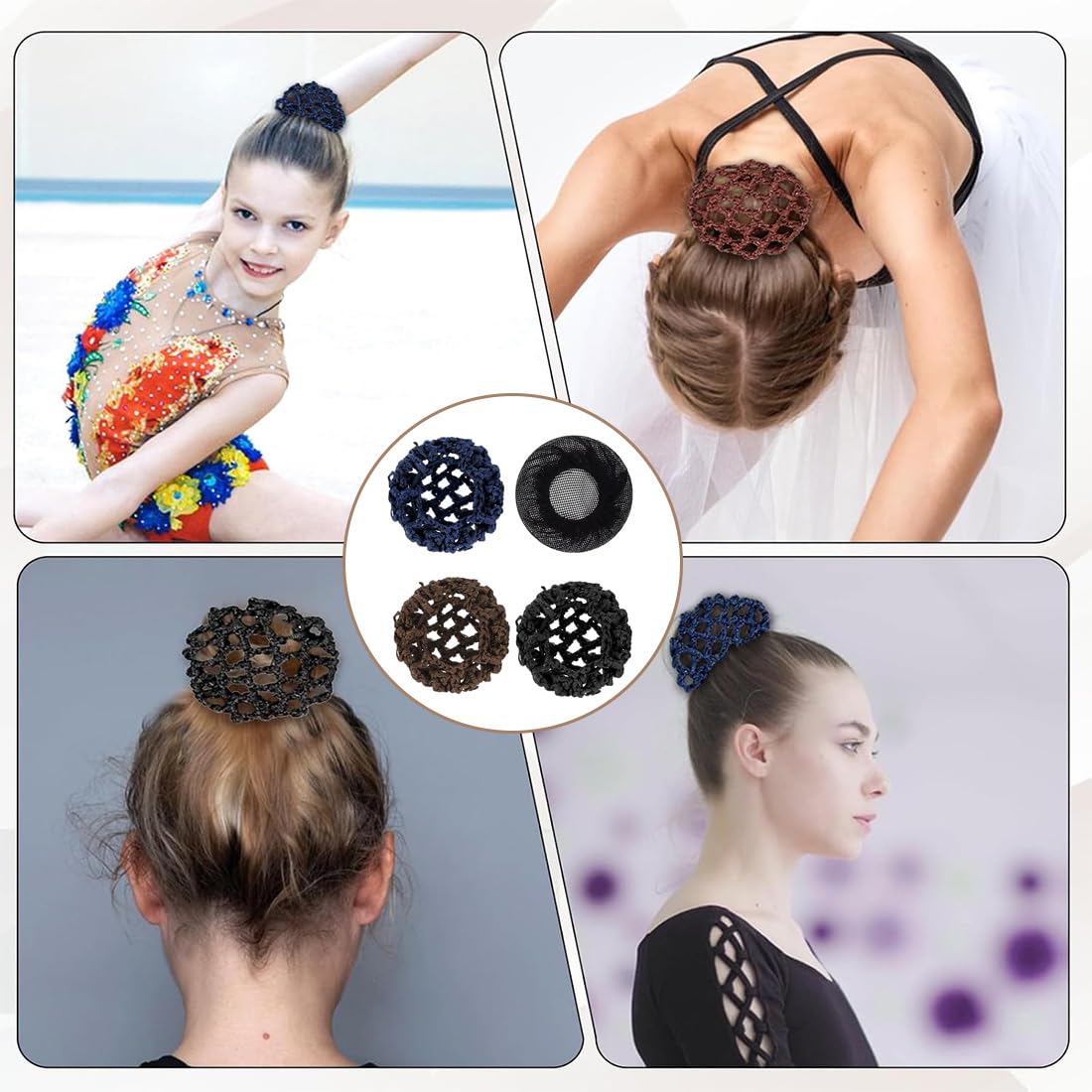 Redecilla para Cabello con Lunares 4 Piezas - Mallas Elásticas para Ballet y Baile