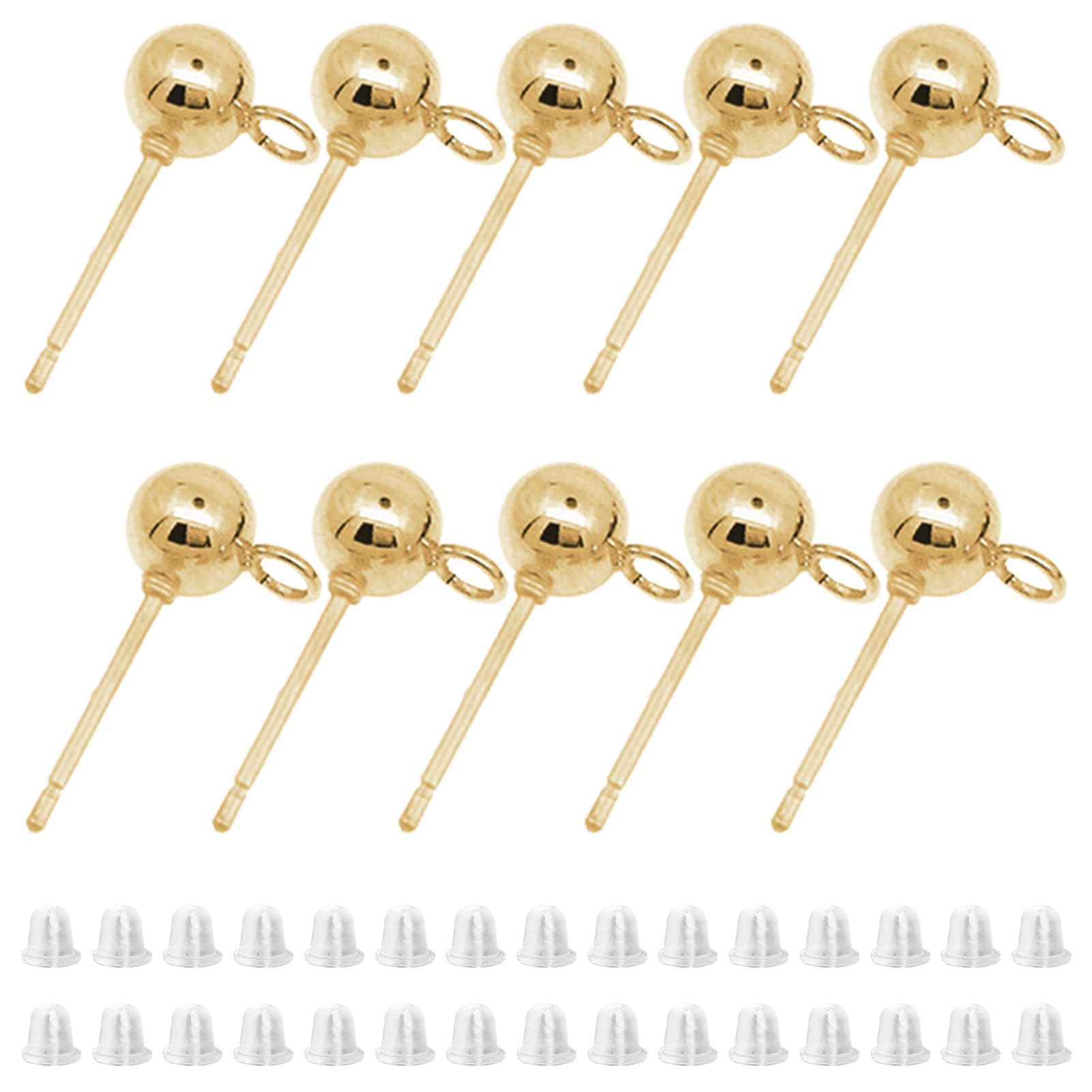 200Pcs Ball Post Earring Studs for Jewelry Making, Hypoallergenic Earring Posts with Loop, Clear Ear Backs
