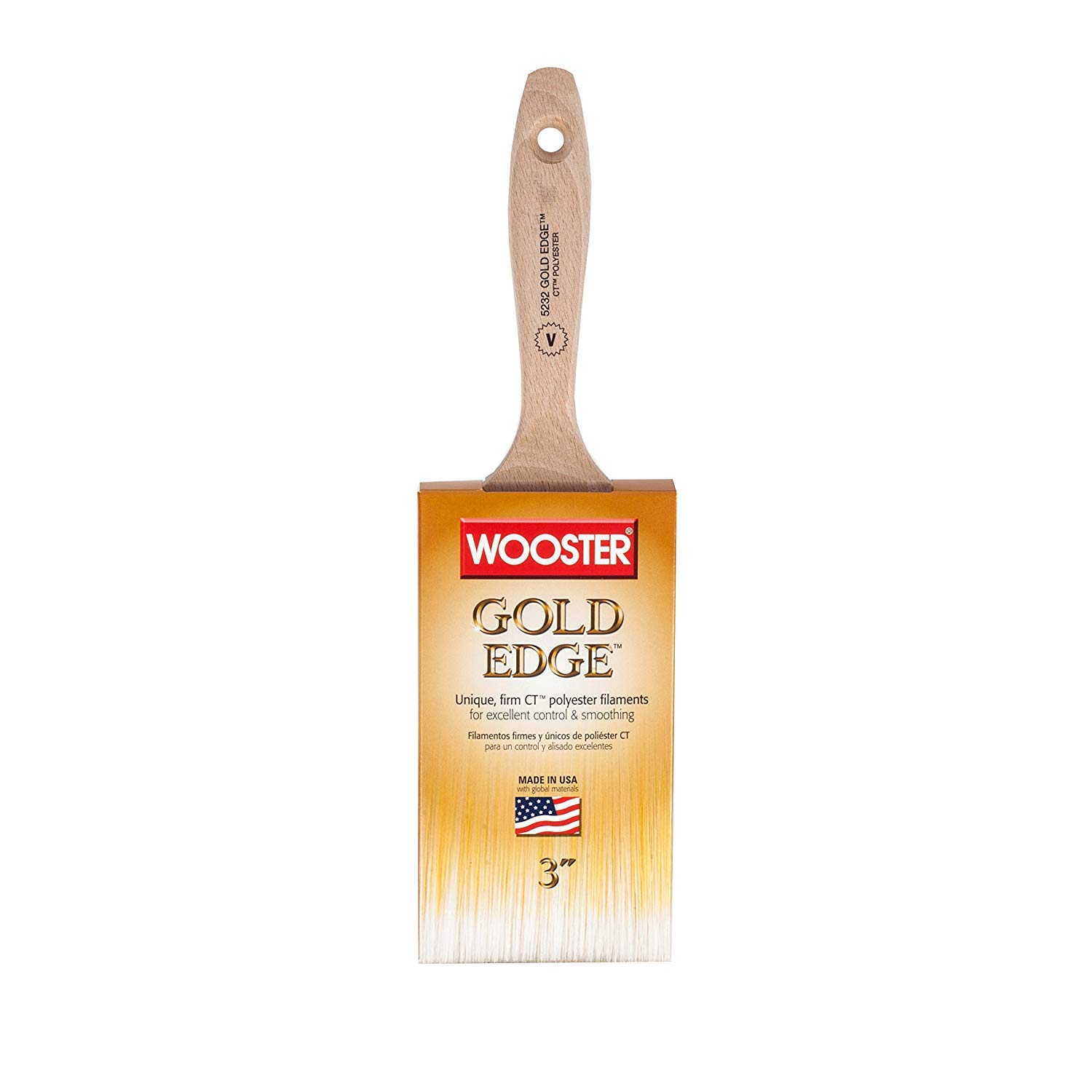 Wooster Brush White And Gold E5232-3 Gold Edge Varnish Paintbrush, 3-Inch Size