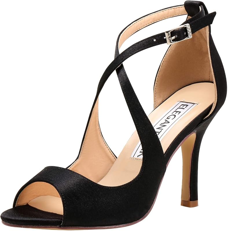 ELEGANTPARK Peep Toe Strappy Heels for Women Satin Wedding Dress Sandals